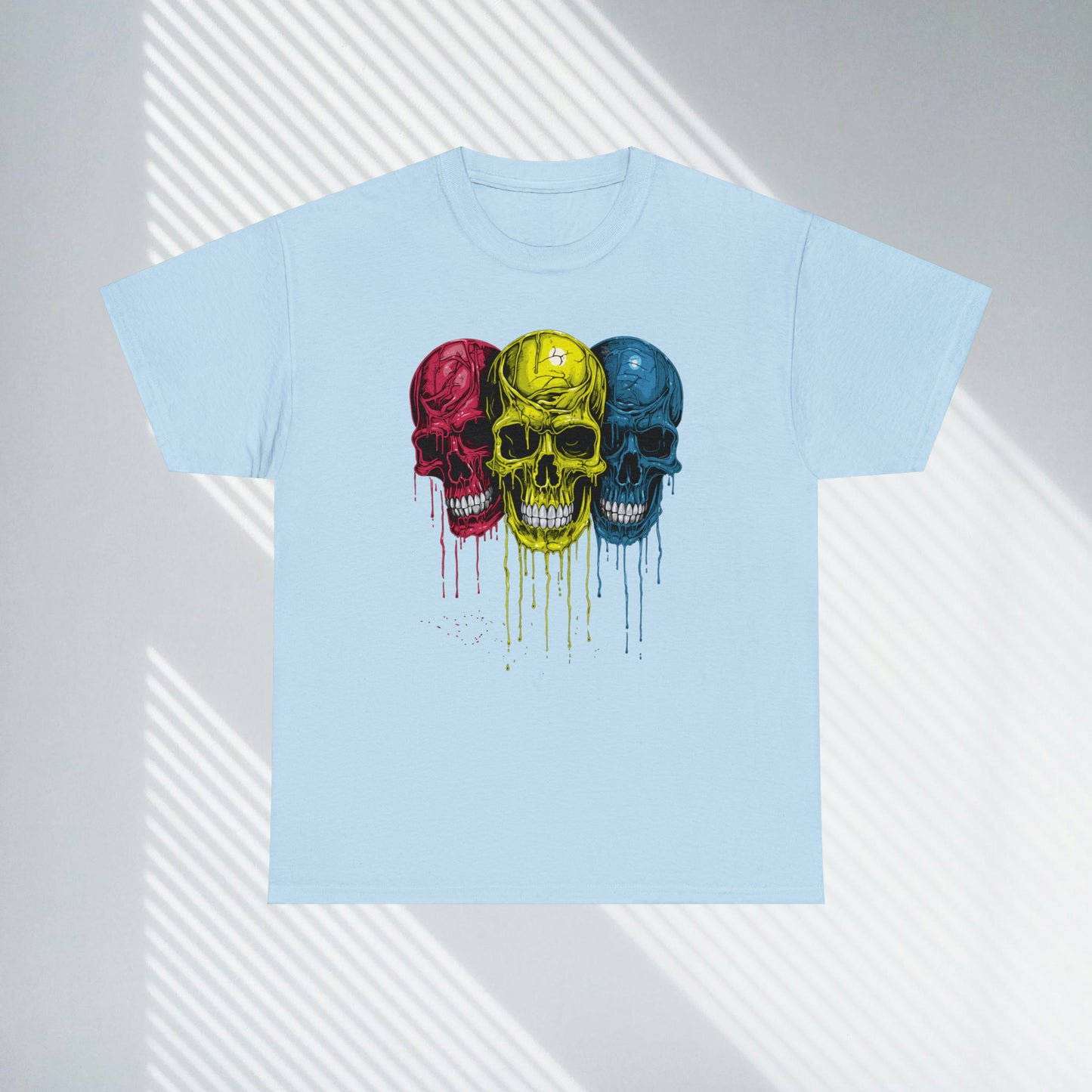 Vivid Decay, Skulls Dripping Paint, Custom Unisex Heavy Cotton Graphic Tee