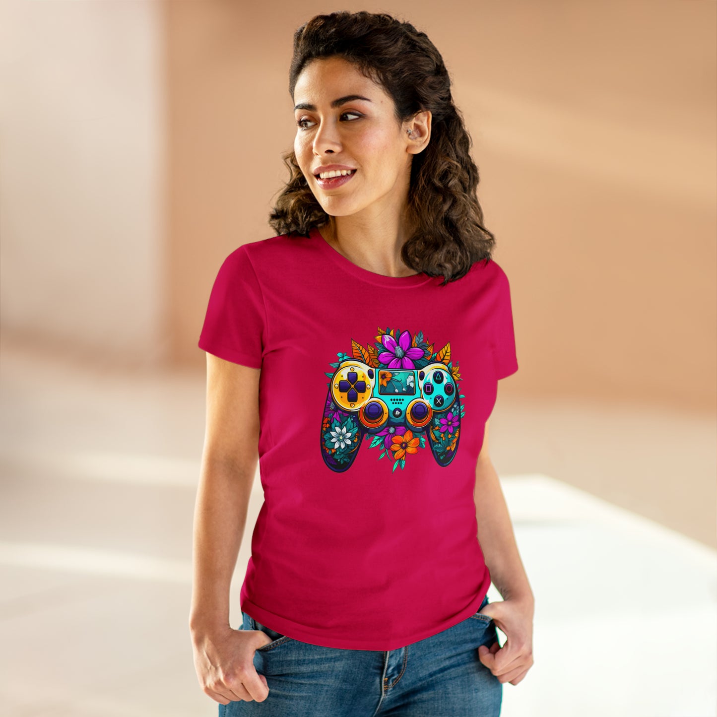 Flower Video game Controller Women's Midweight Cotton Tee