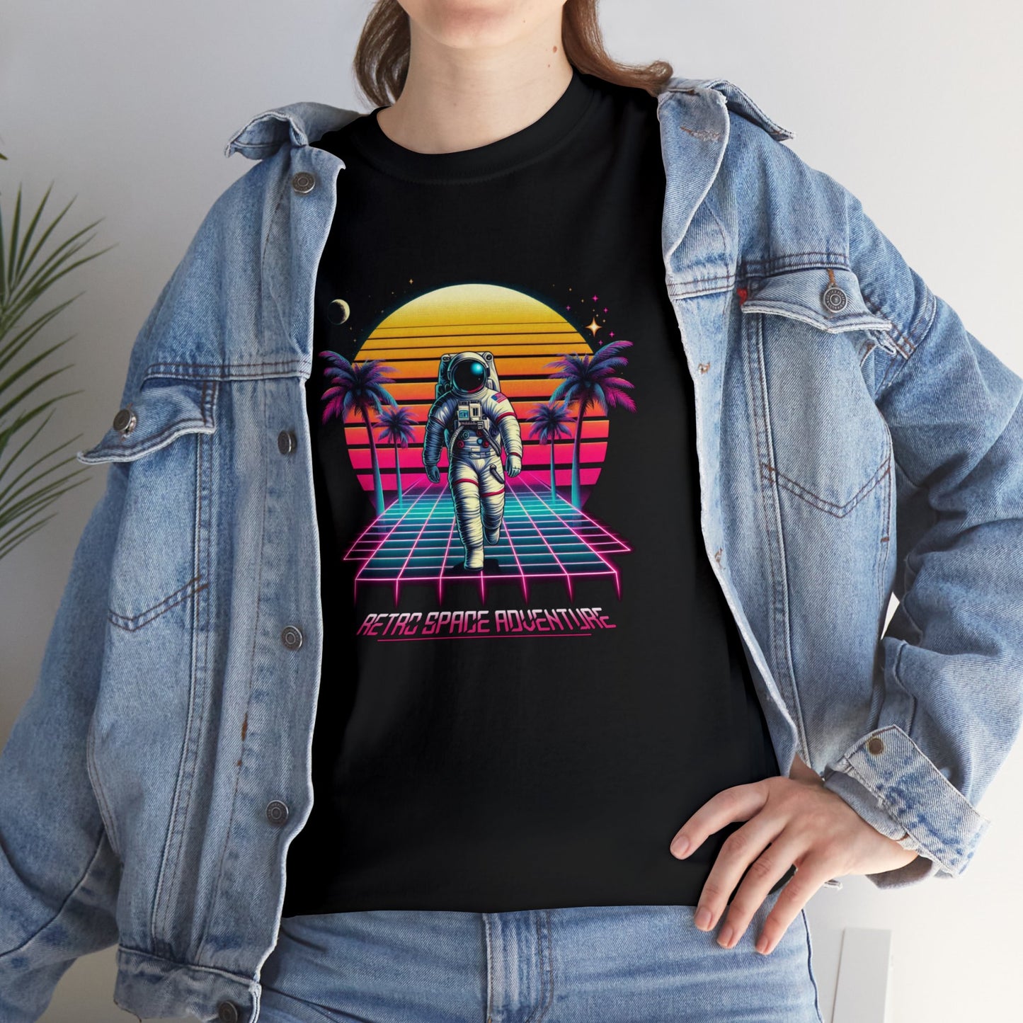 Retro Space Adventure, 80s Astronaut, Unisex Heavy Cotton Tee