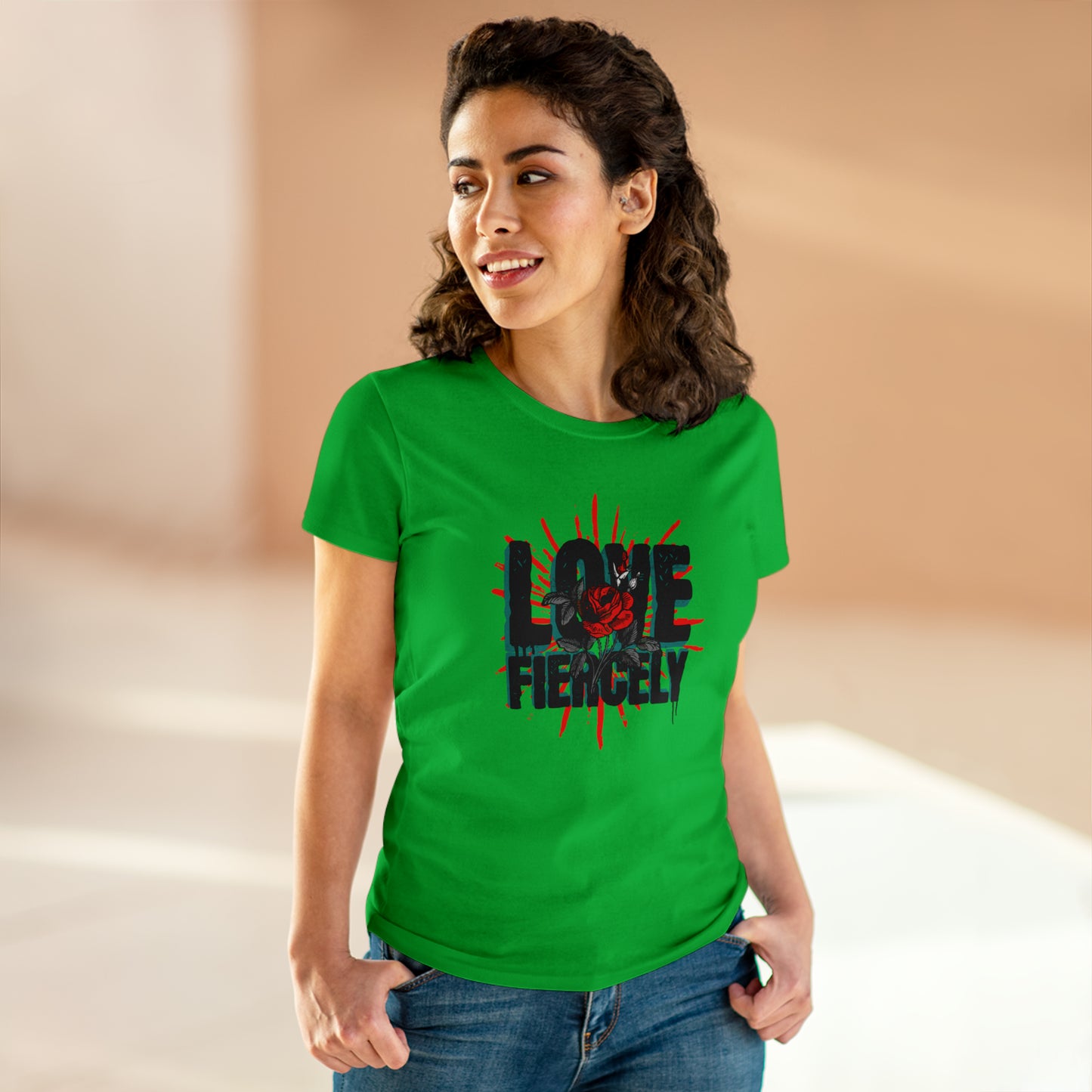 Love Fiercel, Reds Rose, Women's Midweight Cotton Tee