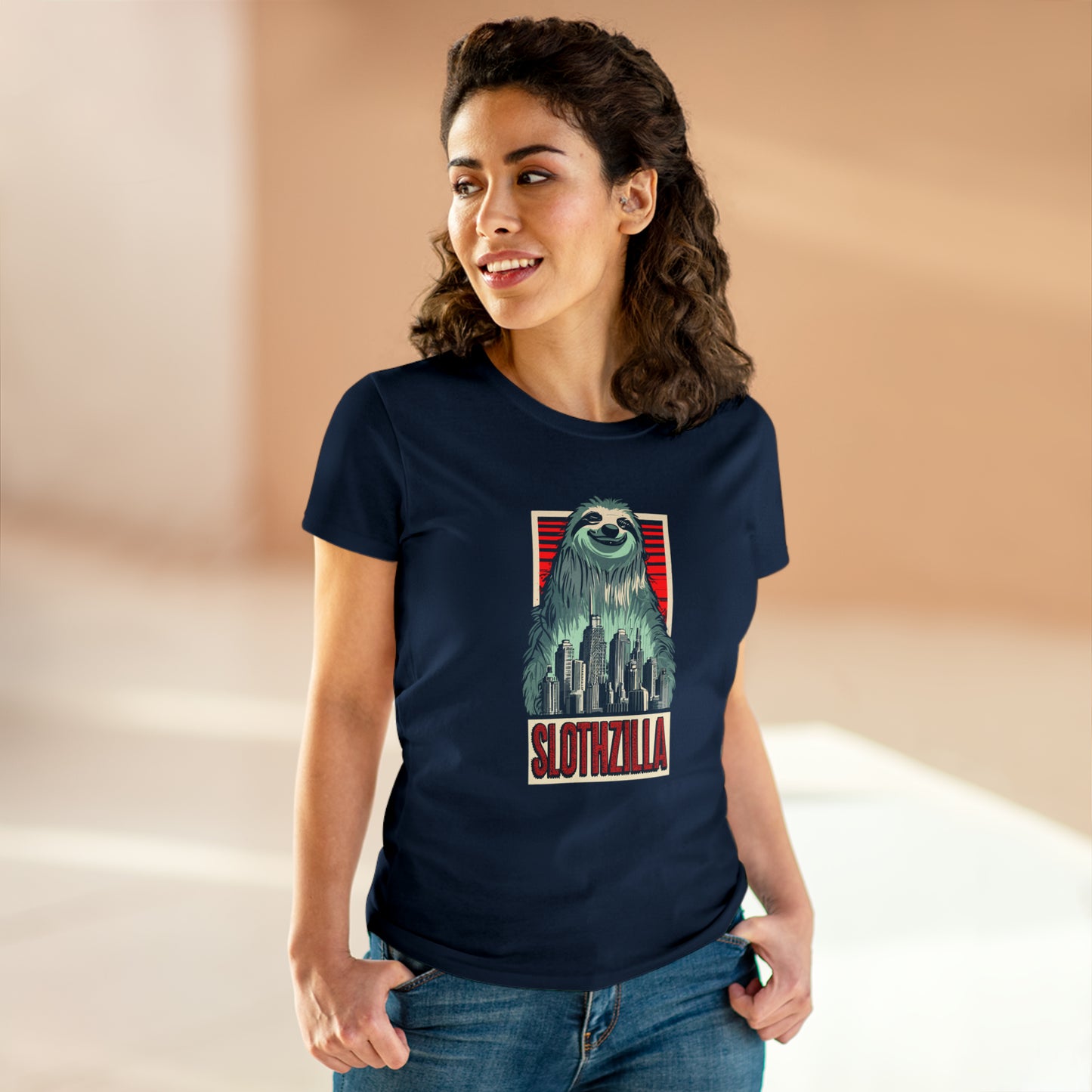 SlothZilla, City Destroying Sloth, Women's Midweight Cotton Tee