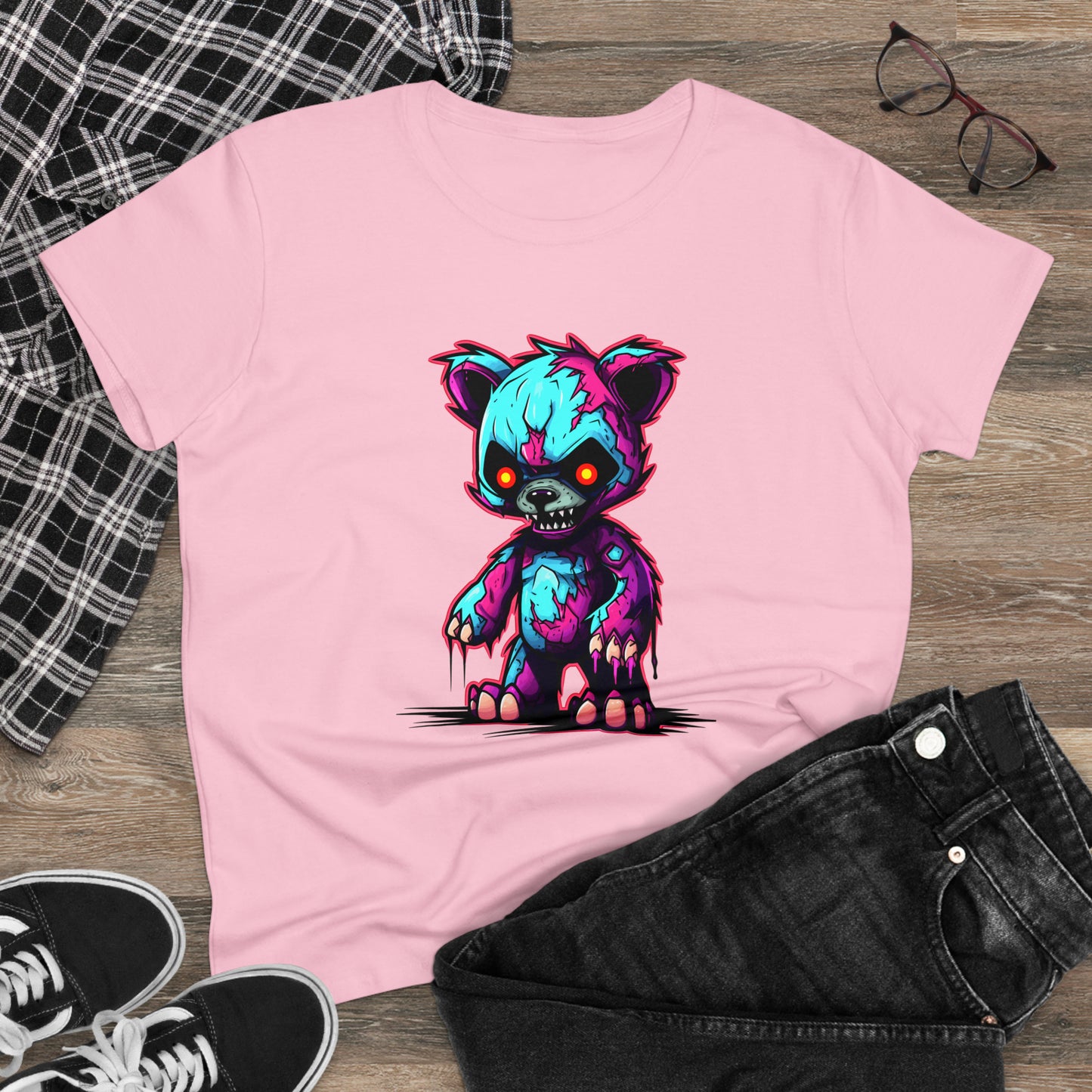 Zombie Teddy Bear, Custom Women's Midweight Cotton Tee