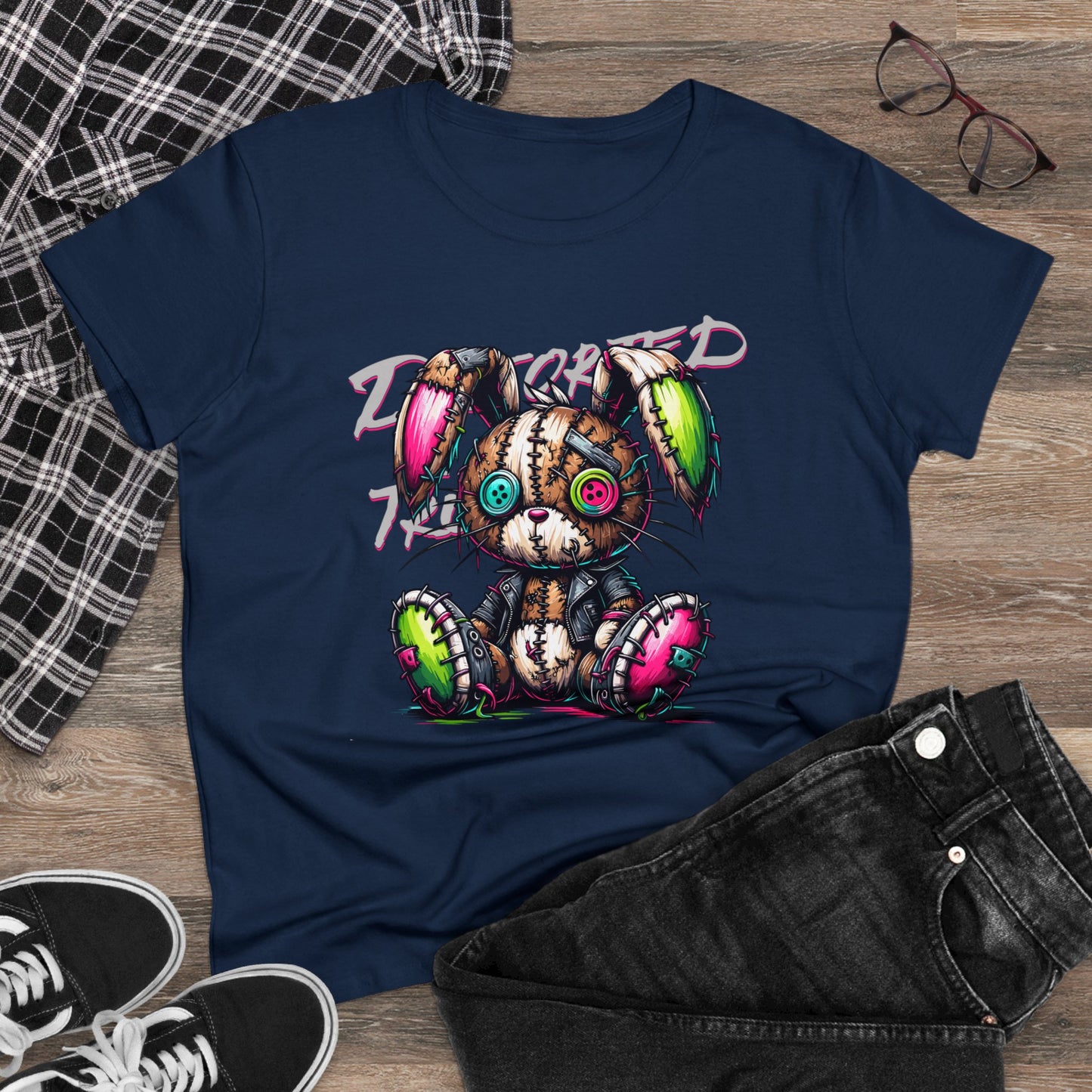 Distorted Truth, Ragdoll Bunny, Women's Midweight Cotton Tee