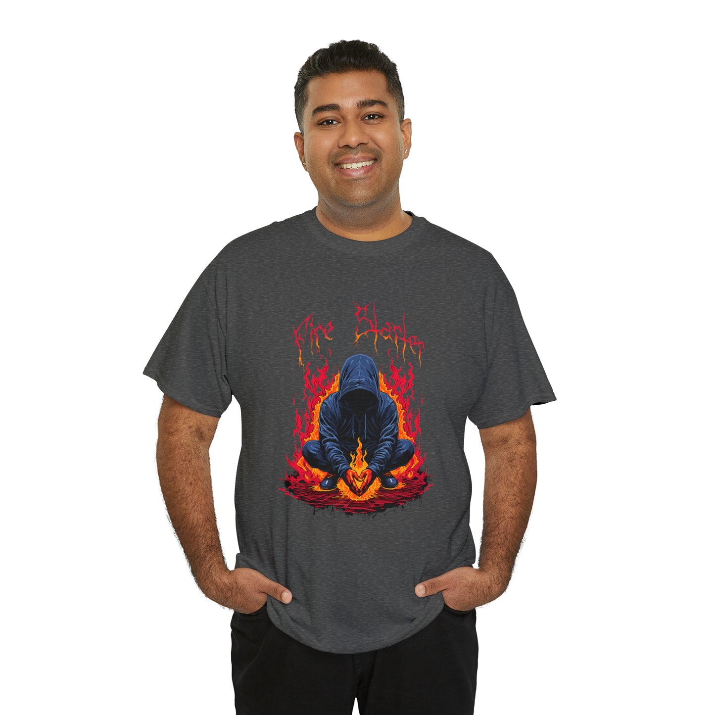 Fire Starter, Hooded man with superpowers, Unisex Heavy Cotton Tee