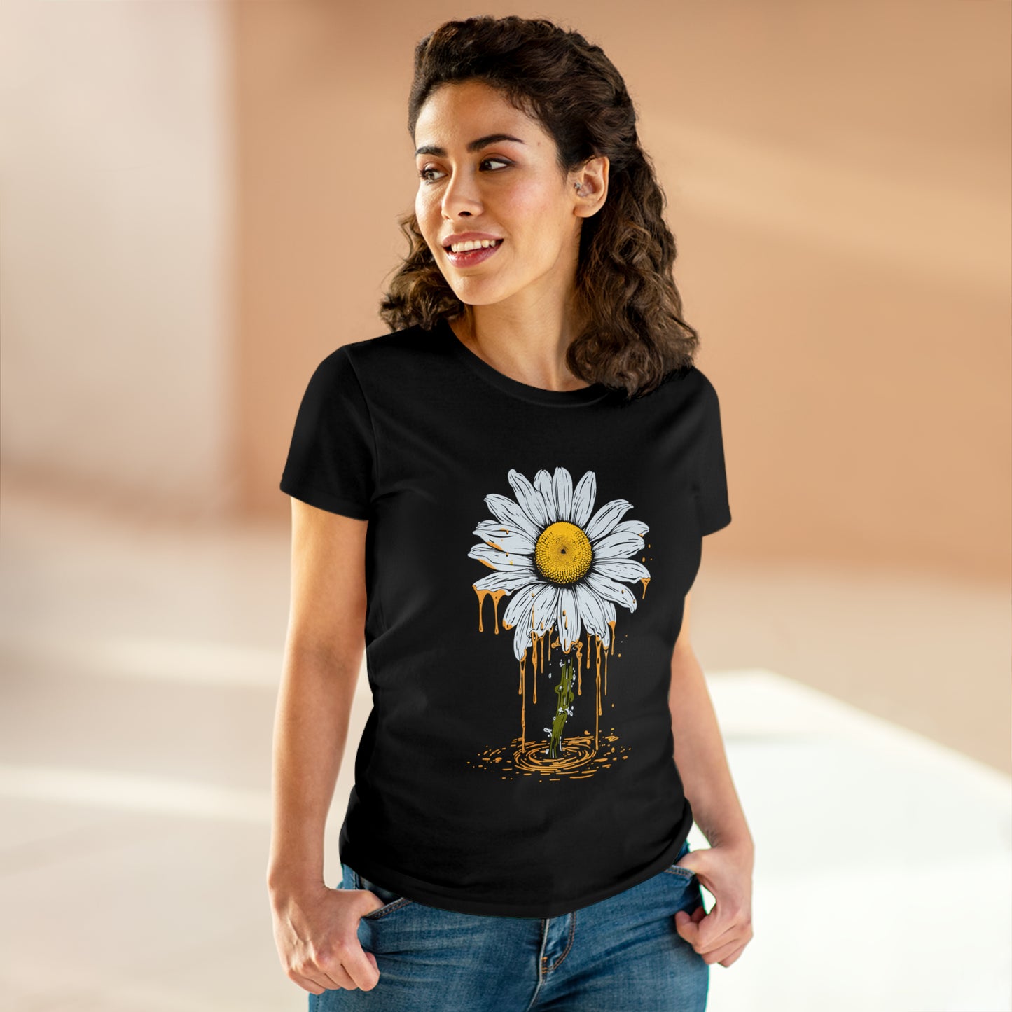 Daisy Painted Whirlpool, Flower, Custom Women's Midweight Cotton Graphic Tee