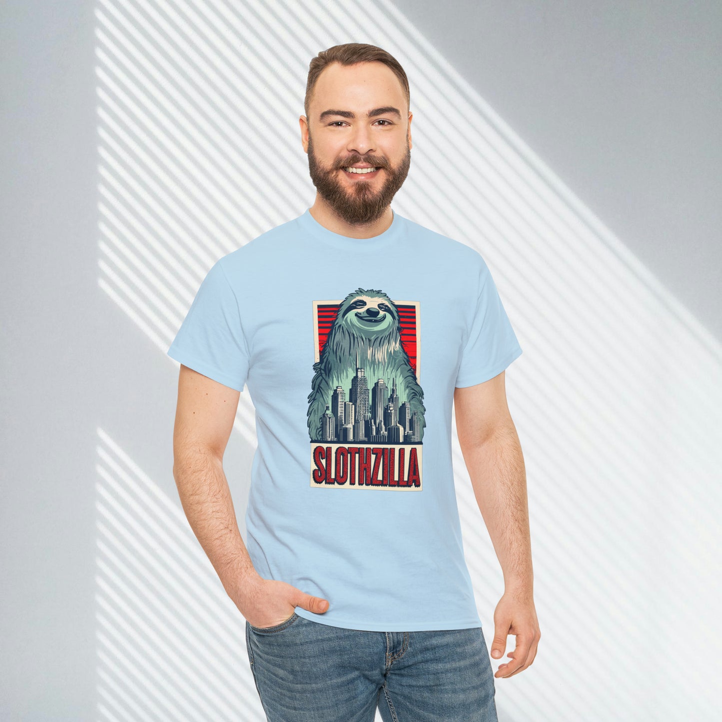 Slothzilla, city destroying sloth, Unisex Heavy Cotton Tee