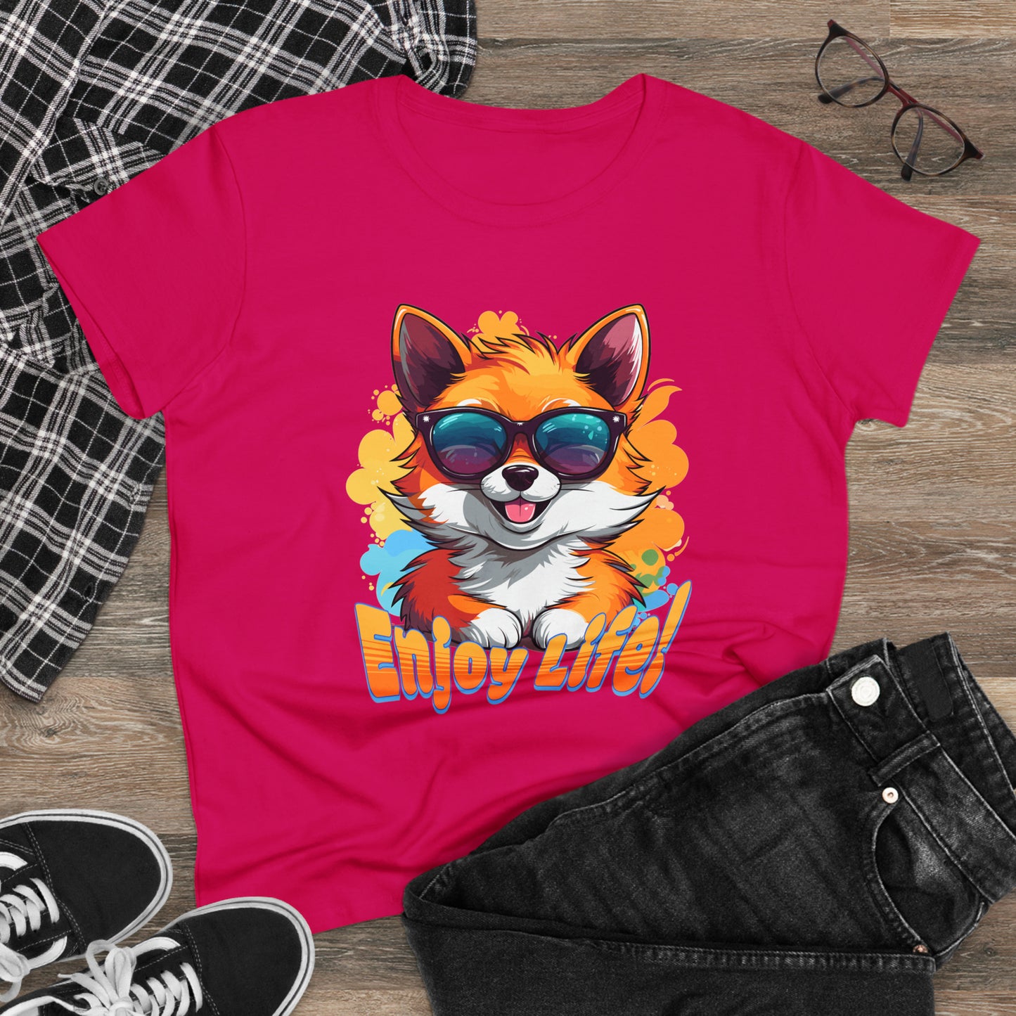 Enjoy Life, Happy Fox Women's Midweight Cotton Tee