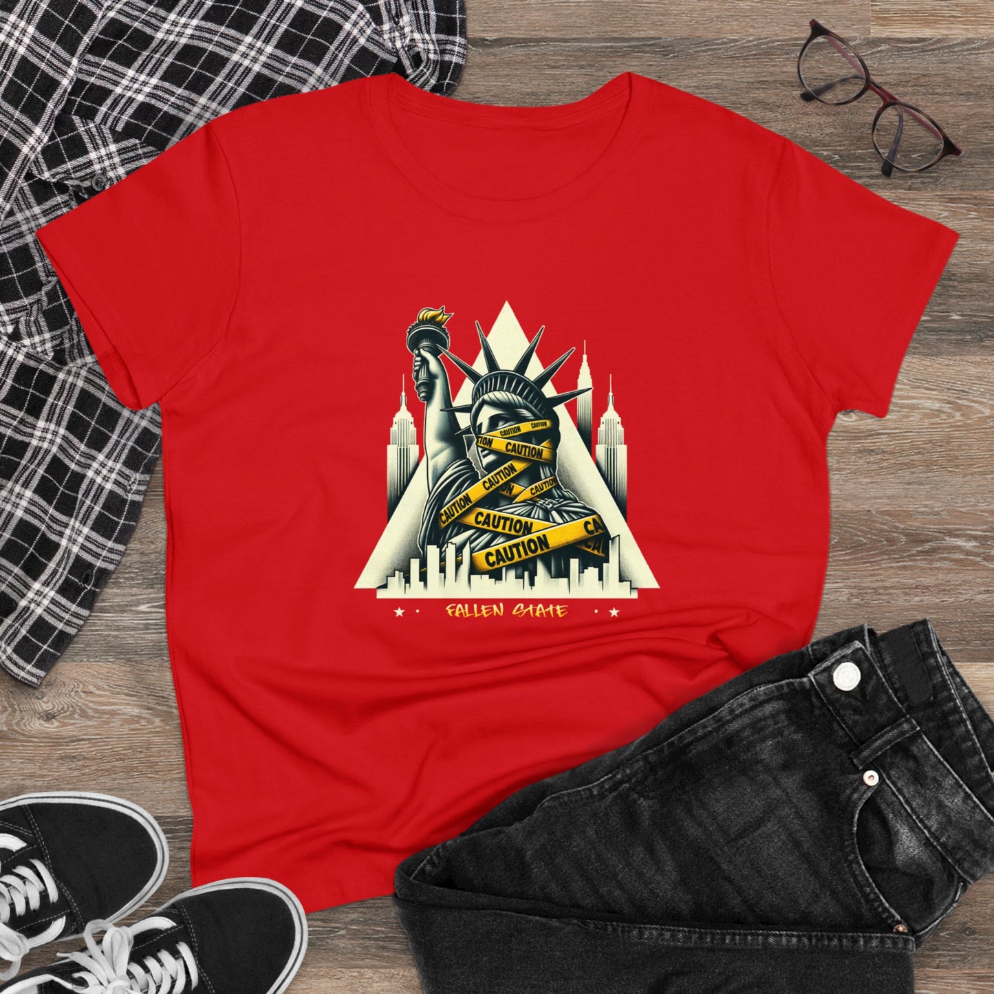 Fallen State, NYC, Statue of Liberty, Women's Midweight Cotton Tee