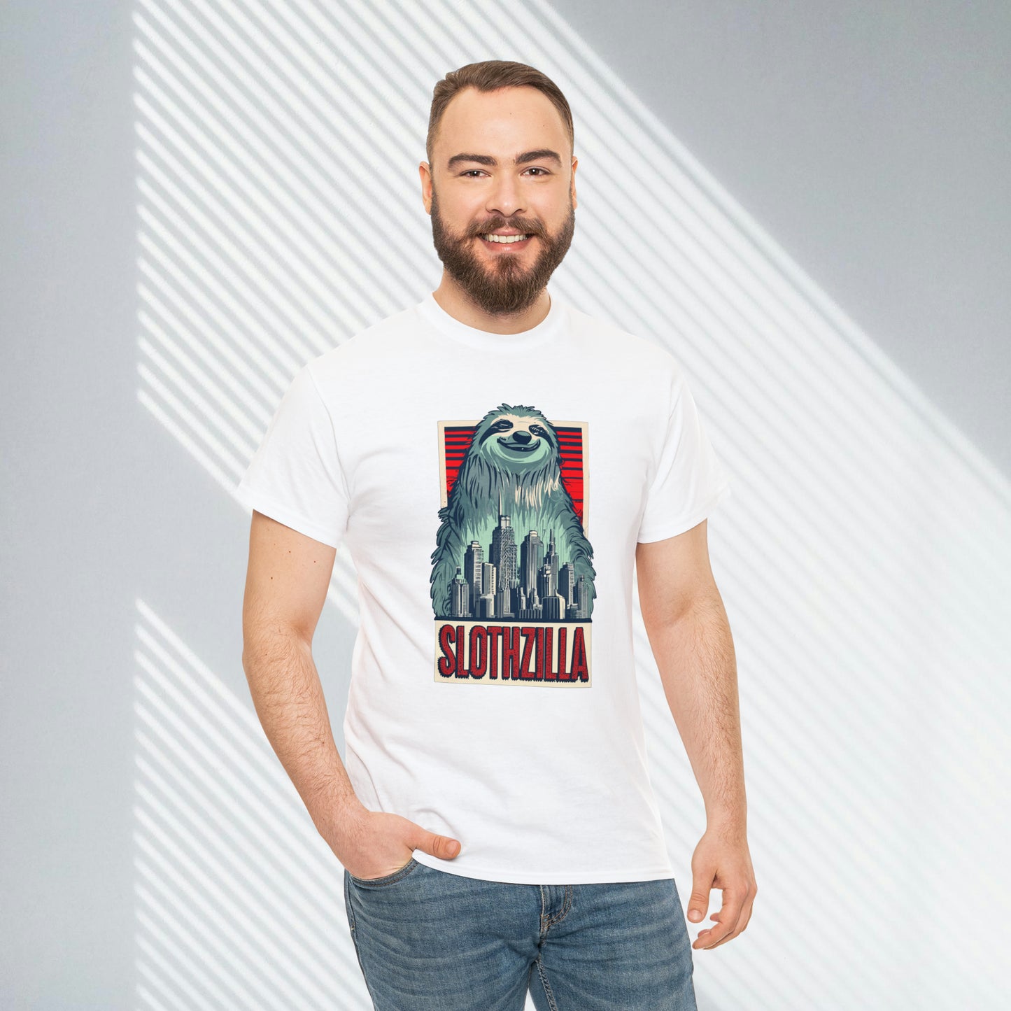 Slothzilla, city destroying sloth, Unisex Heavy Cotton Tee