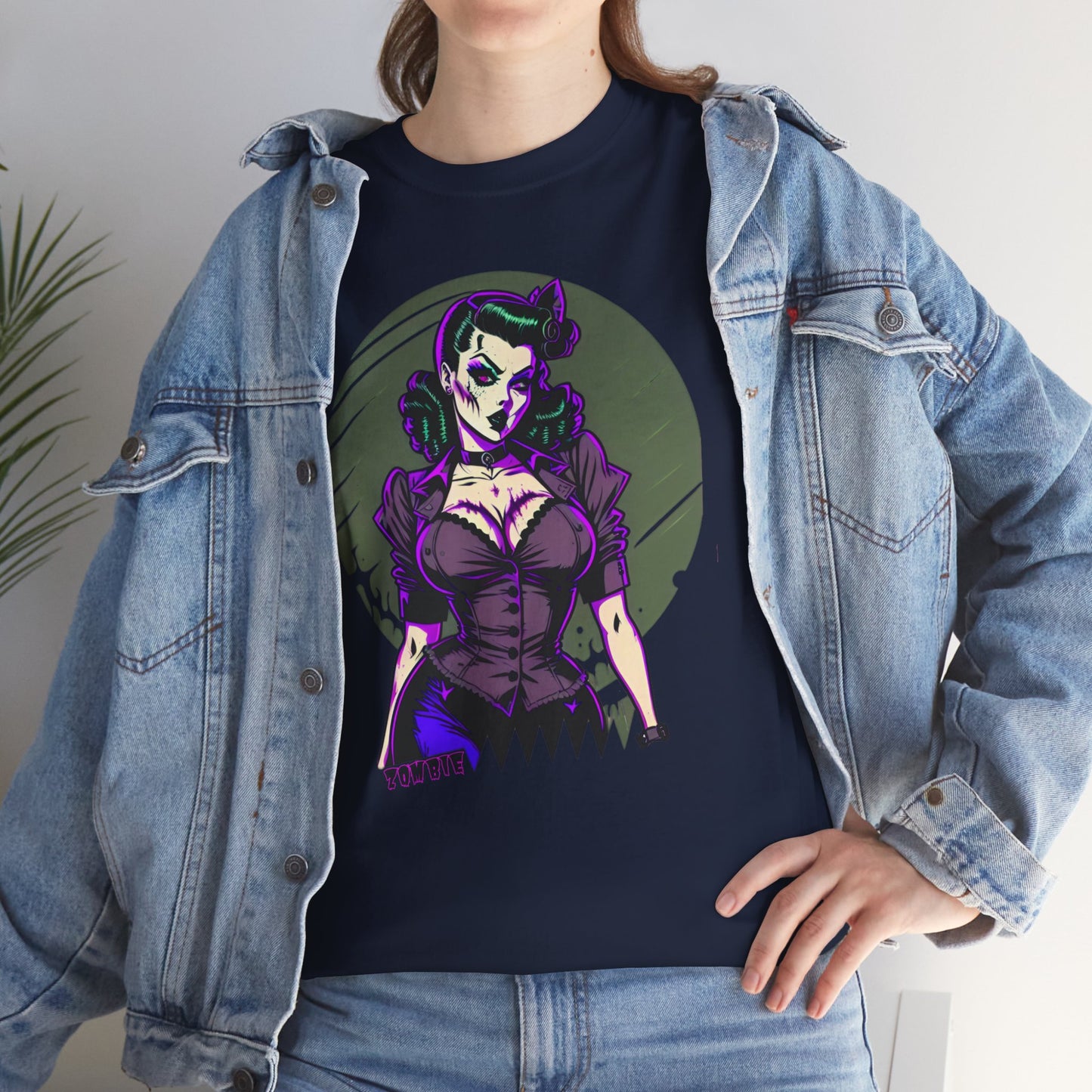 Zombie Pin-up Model, Custom Graphic Unisex Heavy Cotton Tee
