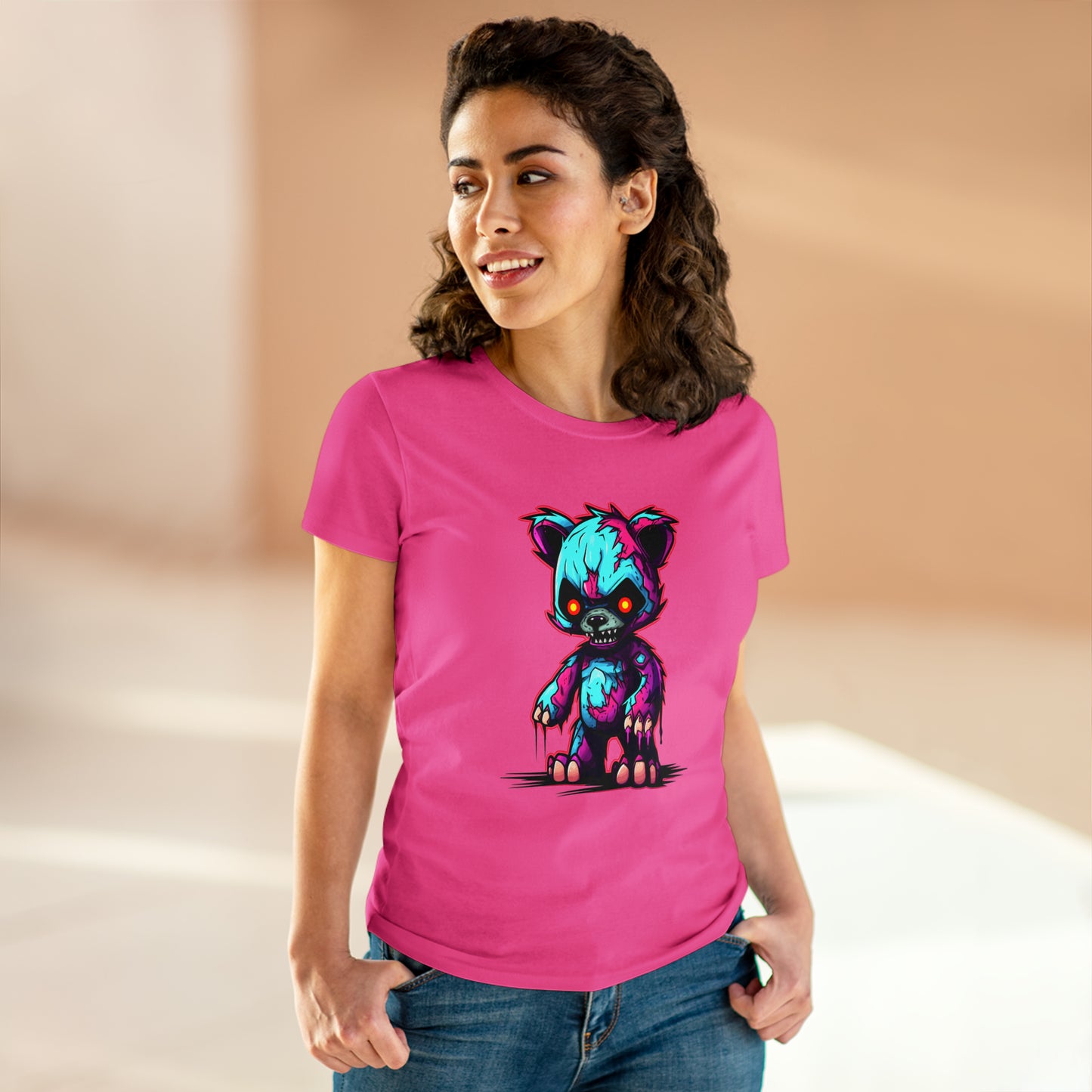 Zombie Teddy Bear, Custom Women's Midweight Cotton Tee