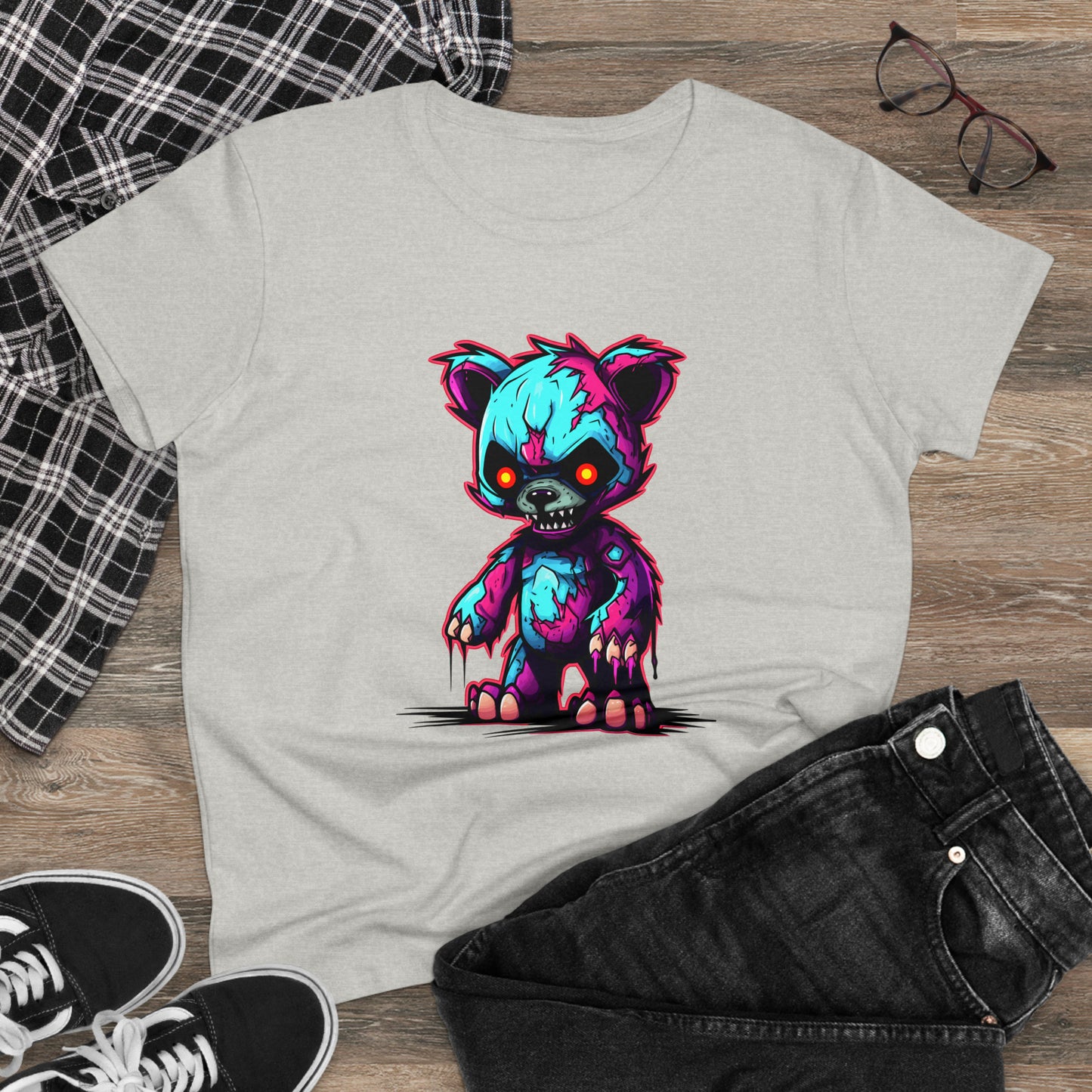 Zombie Teddy Bear, Custom Women's Midweight Cotton Tee