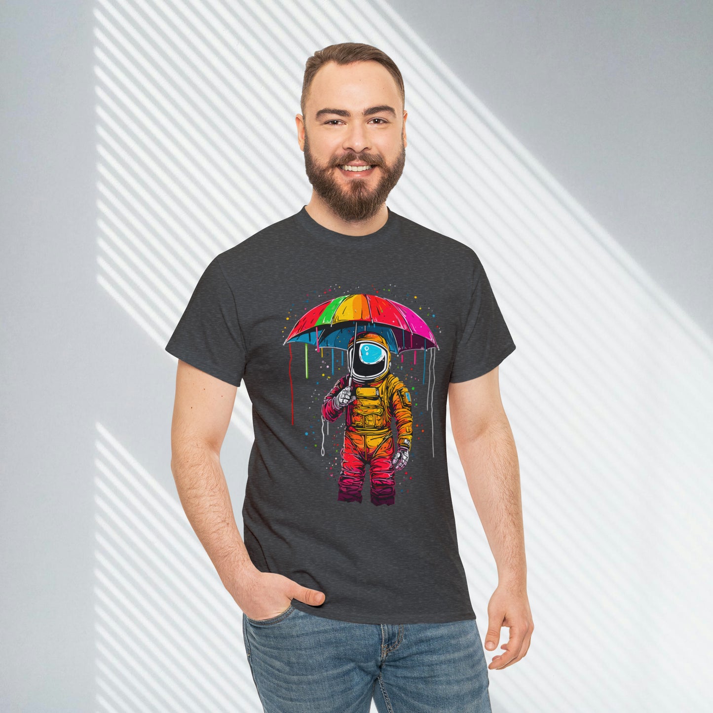 Celestial Rain, Astronaut in the Rain, Unisex Heavy Cotton Tee
