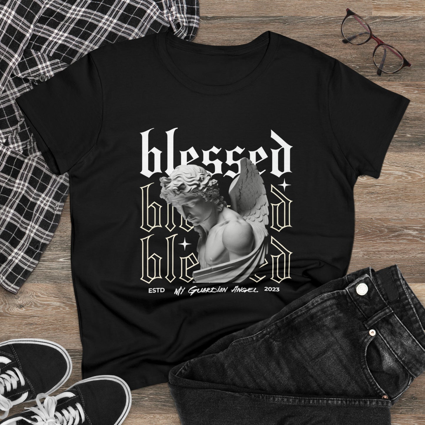 Blessed, My Guardian Angel, Women's Midweight Cotton Tee