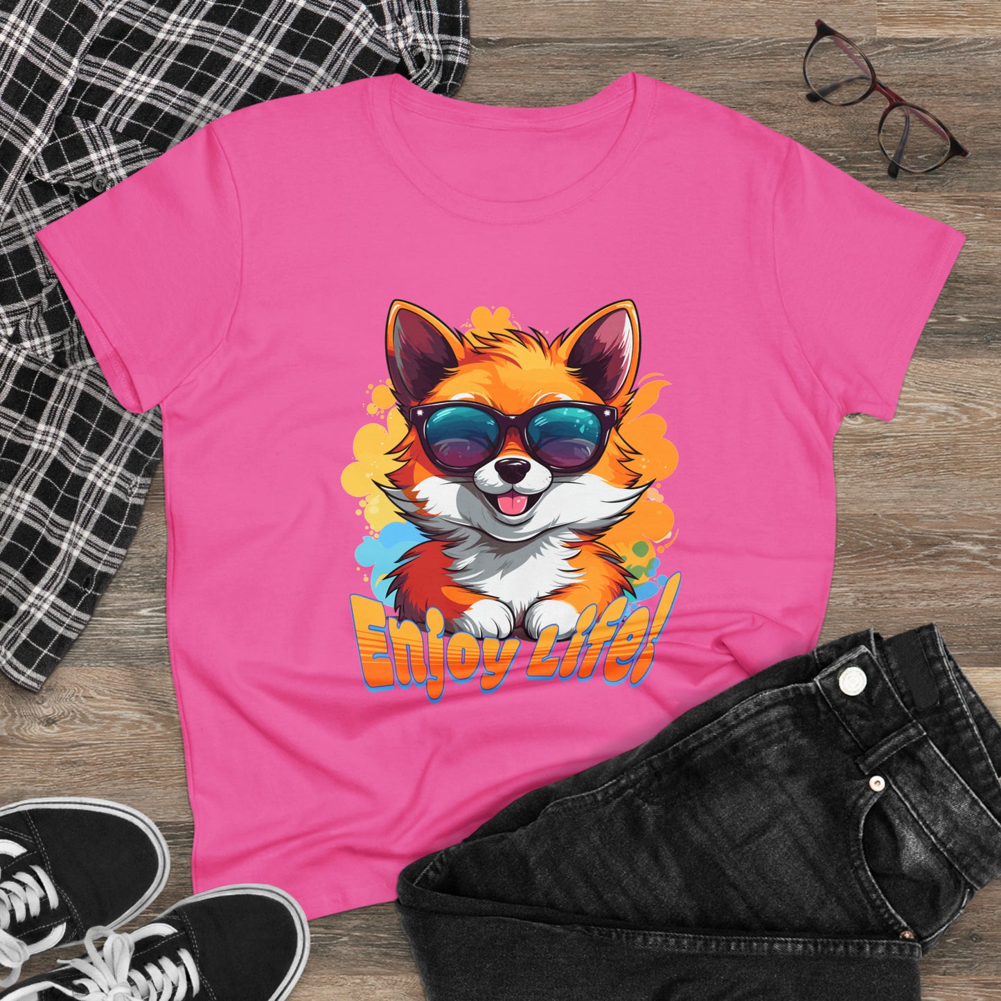 Enjoy Life, Happy Fox Women's Midweight Cotton Tee