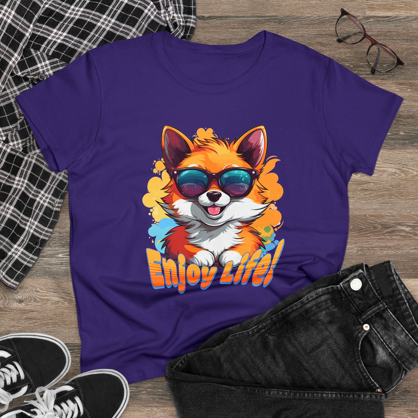 Enjoy Life, Happy Fox Women's Midweight Cotton Tee