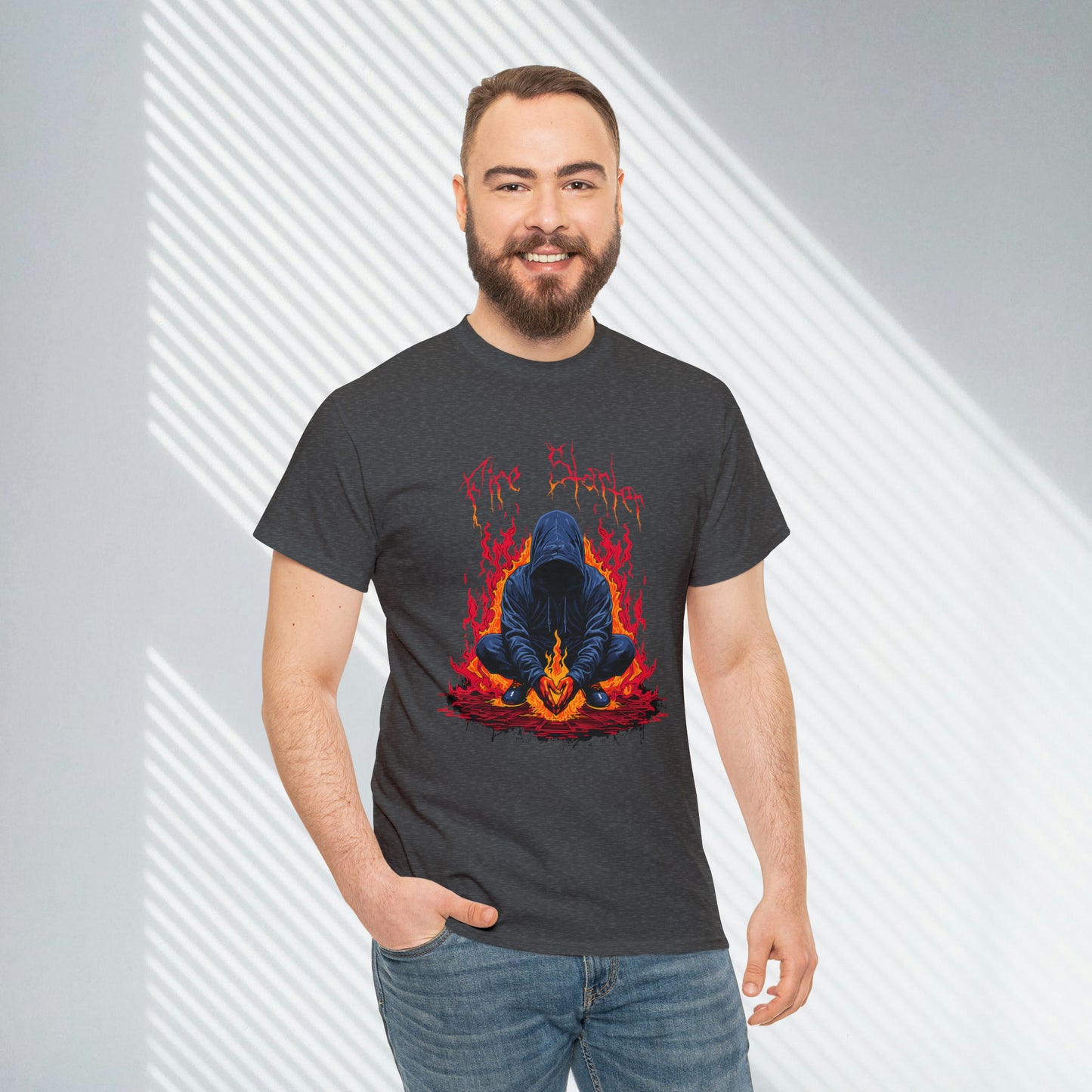 Fire Starter, Hooded man with superpowers, Unisex Heavy Cotton Tee