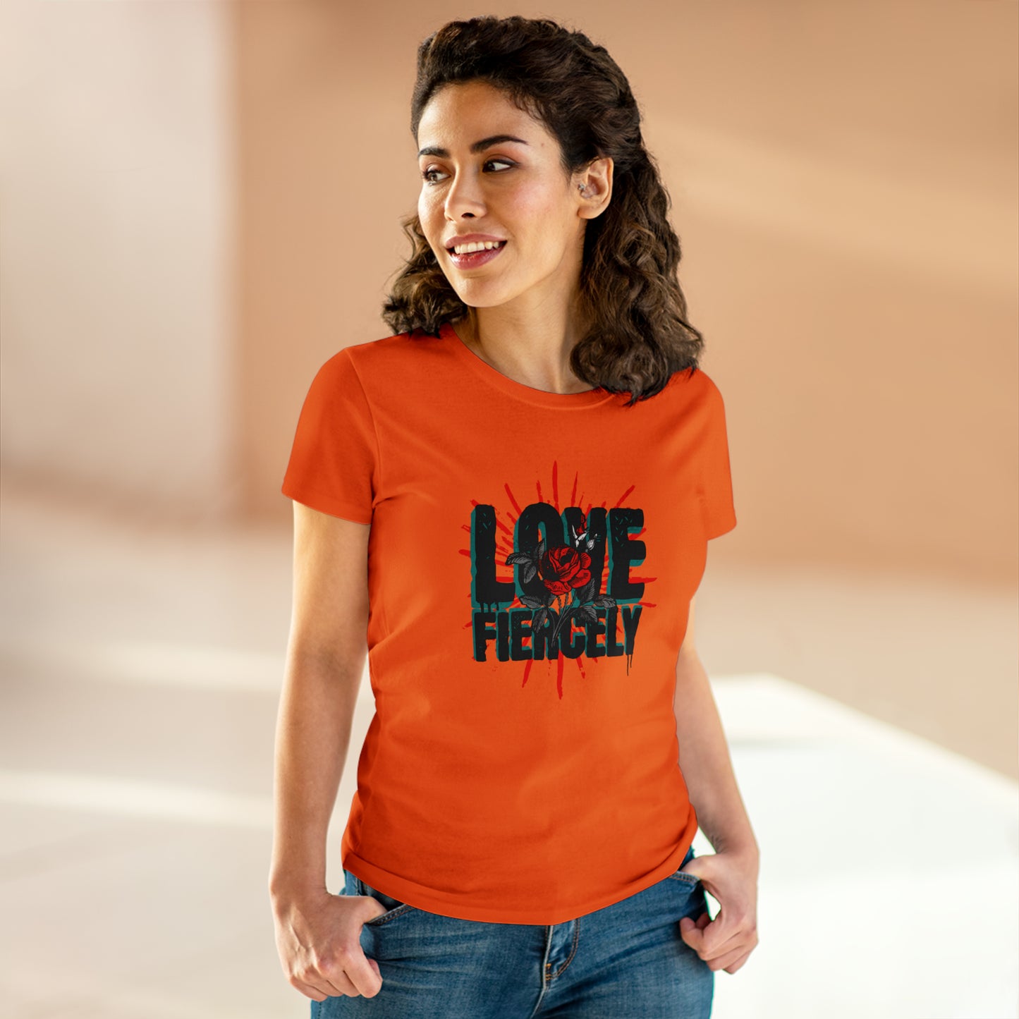 Love Fiercel, Reds Rose, Women's Midweight Cotton Tee
