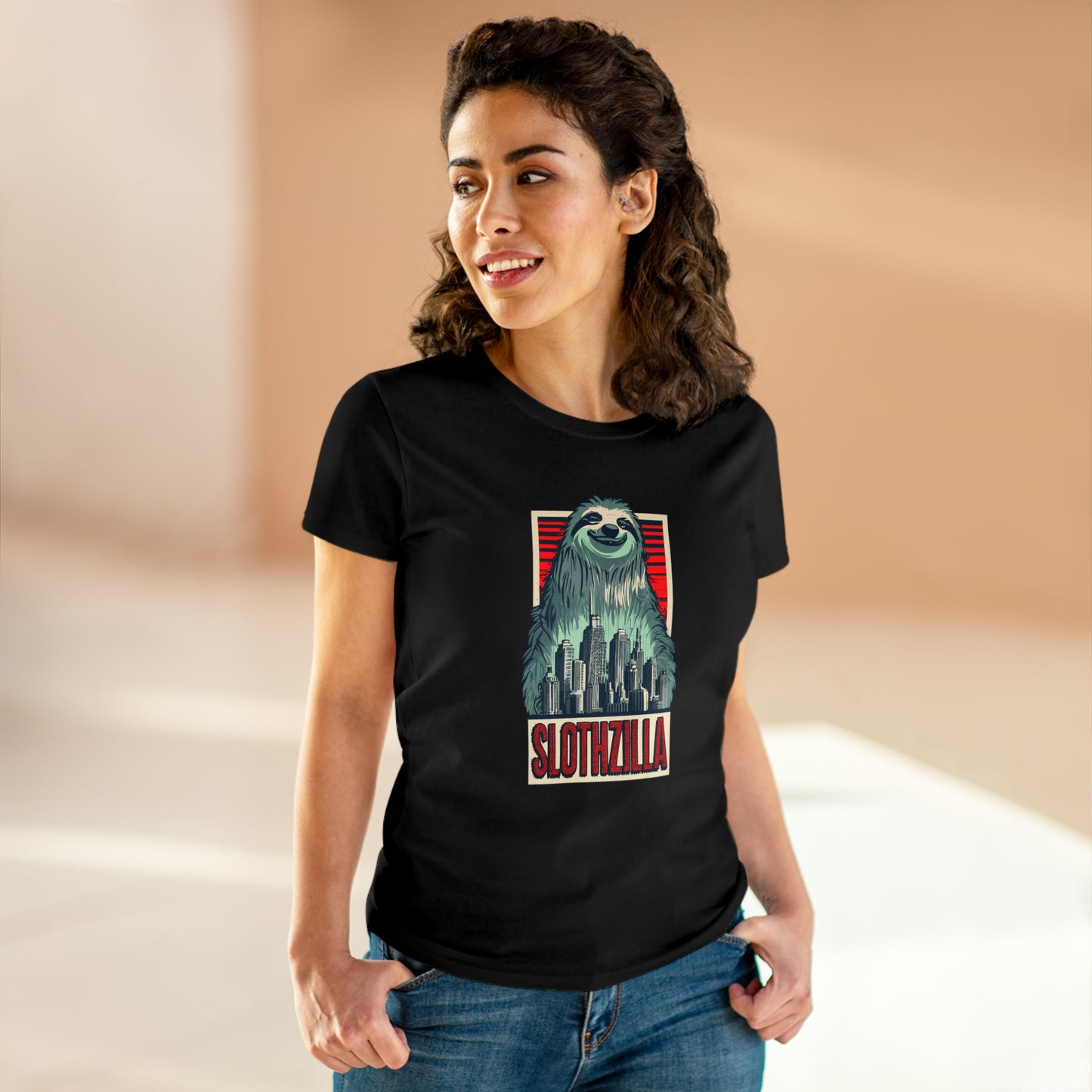 SlothZilla, City Destroying Sloth, Women's Midweight Cotton Tee