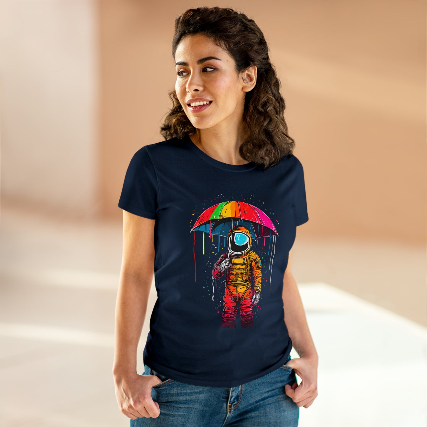 Celestial Rain, Astronaut in the Rain, Women's Midweight Cotton Tee
