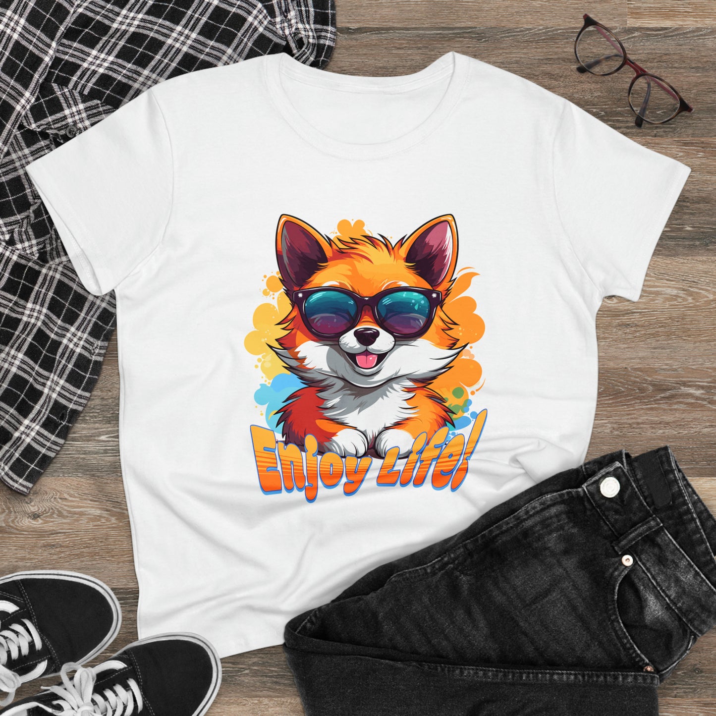 Enjoy Life, Happy Fox Women's Midweight Cotton Tee