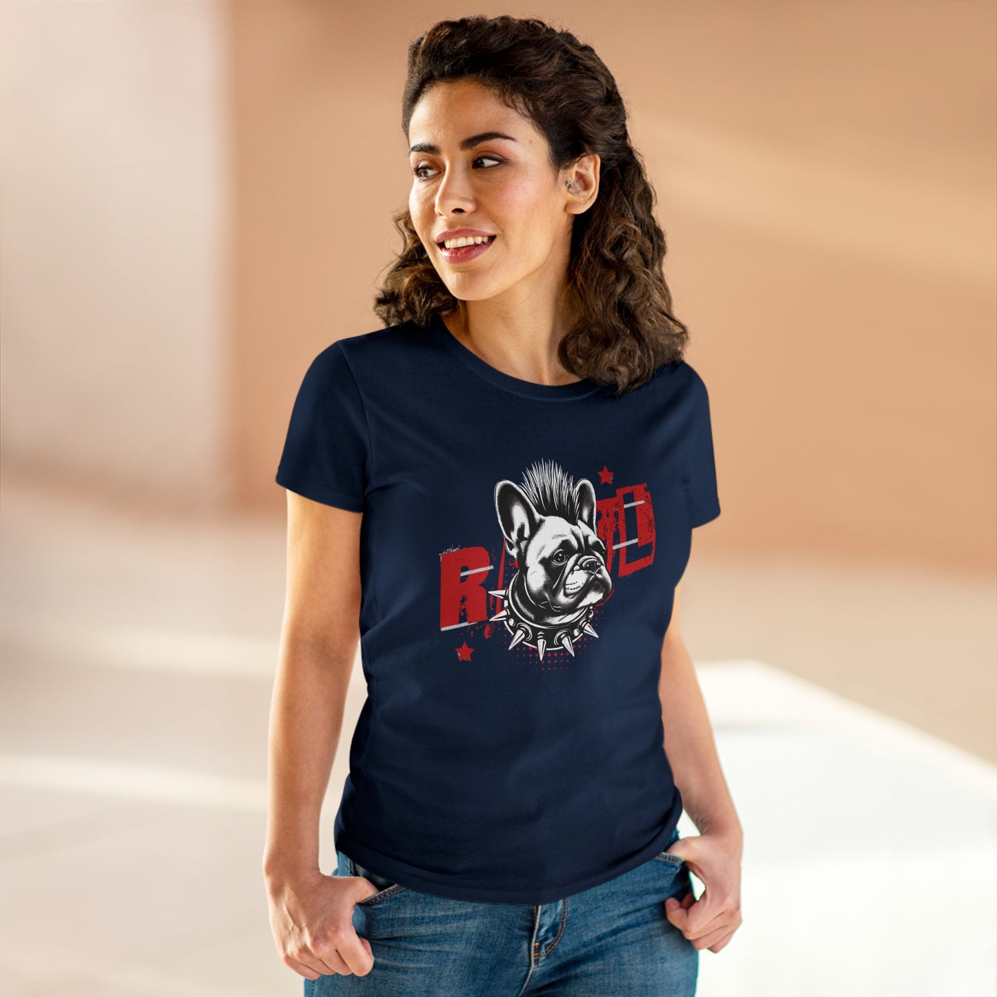 REBEL, Punk French Bulldog, Women's Midweight Cotton Tee