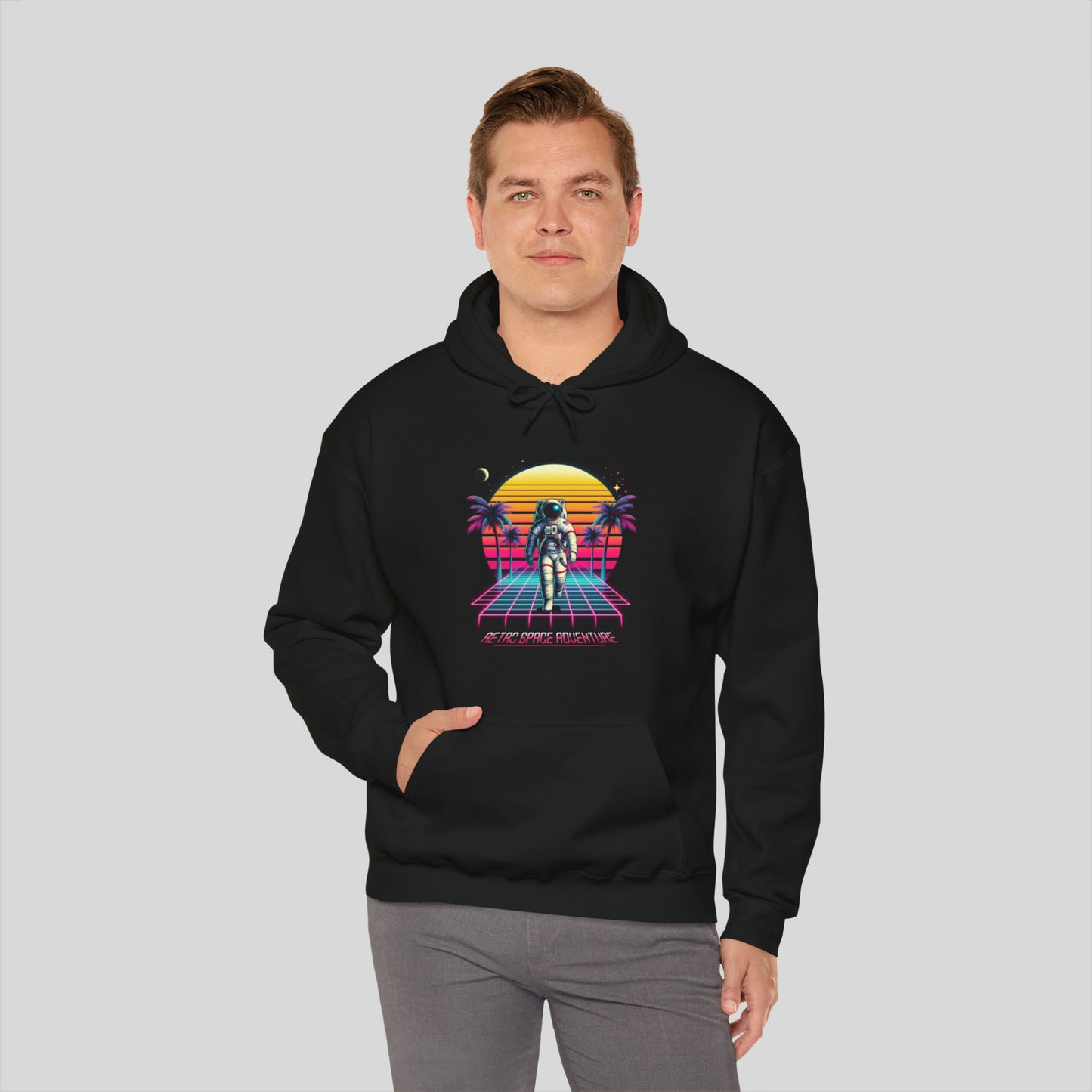 Retro Space Adventure, 80s Astronaut, Unisex Heavy Blend™ Hooded Sweatshirt
