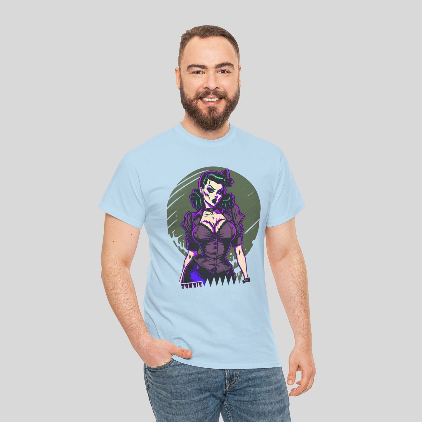 Zombie Pin-up Model, Custom Graphic Unisex Heavy Cotton Tee