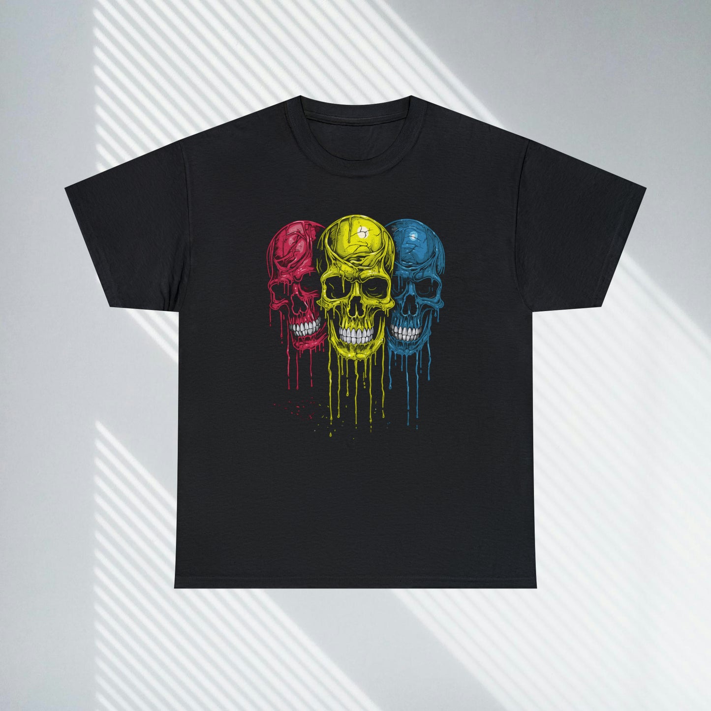Vivid Decay, Skulls Dripping Paint, Custom Unisex Heavy Cotton Graphic Tee