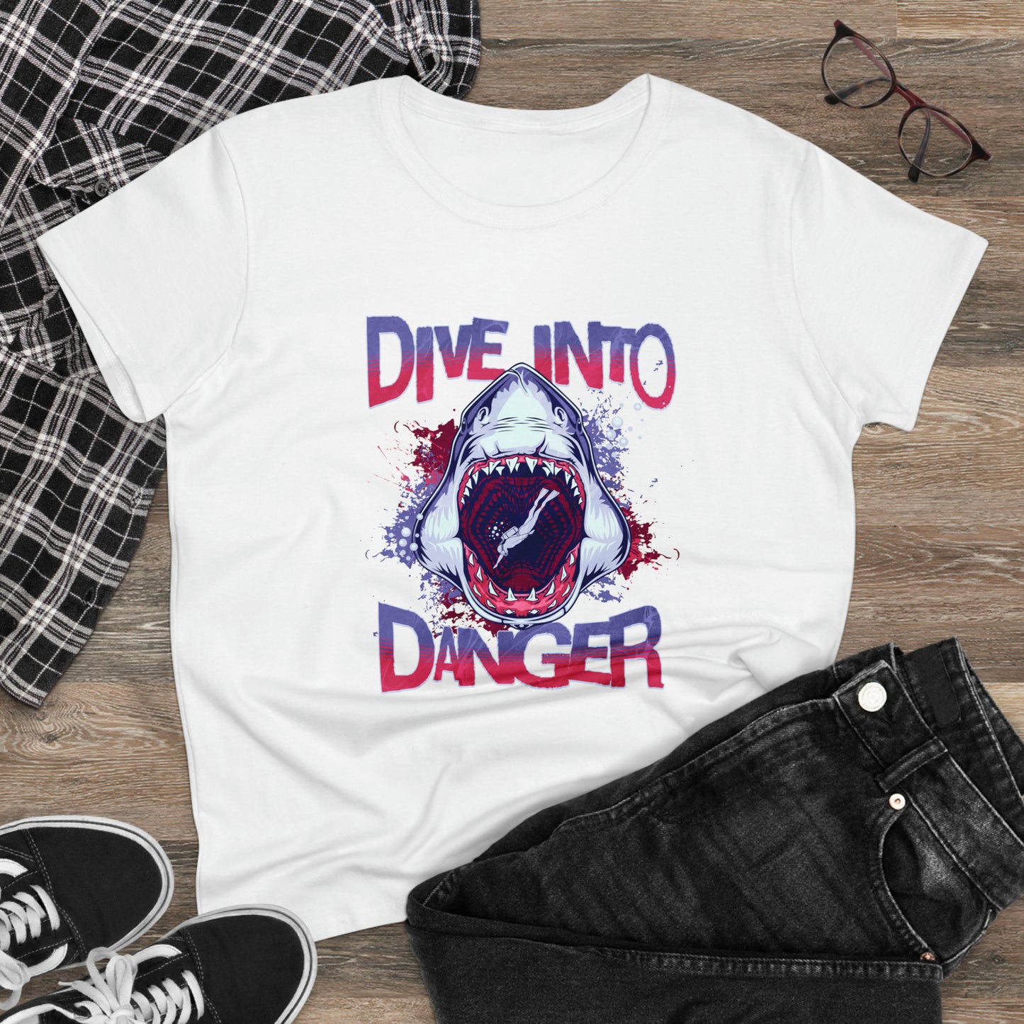 Dive Into Danger, Shark Women's Midweight Cotton Tee
