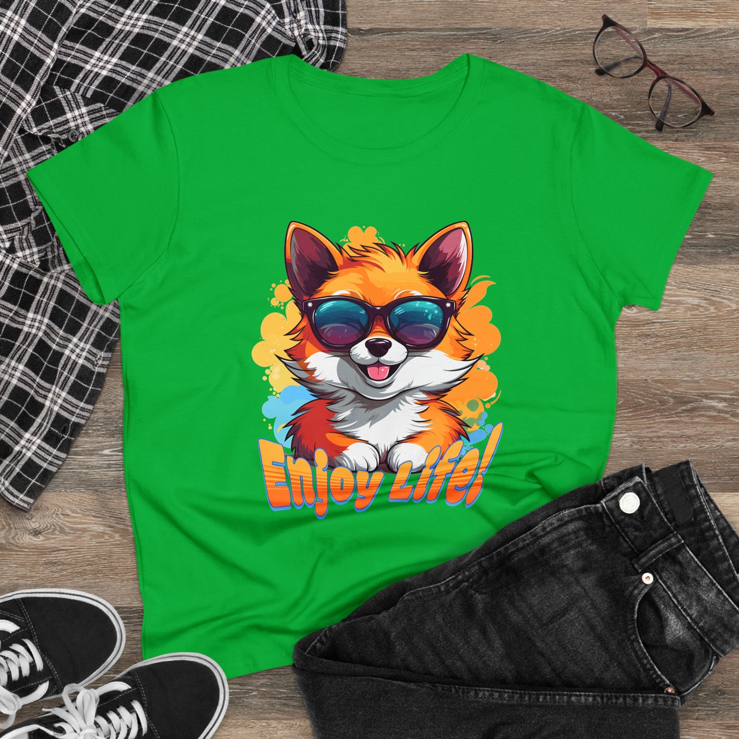Enjoy Life, Happy Fox Women's Midweight Cotton Tee