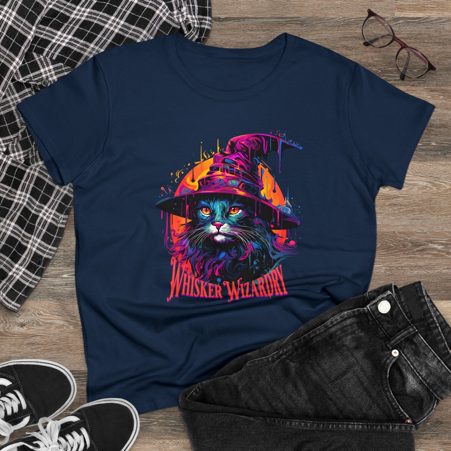 Whisker Wizardry, Wizard Cat, Women's Midweight Cotton Tee