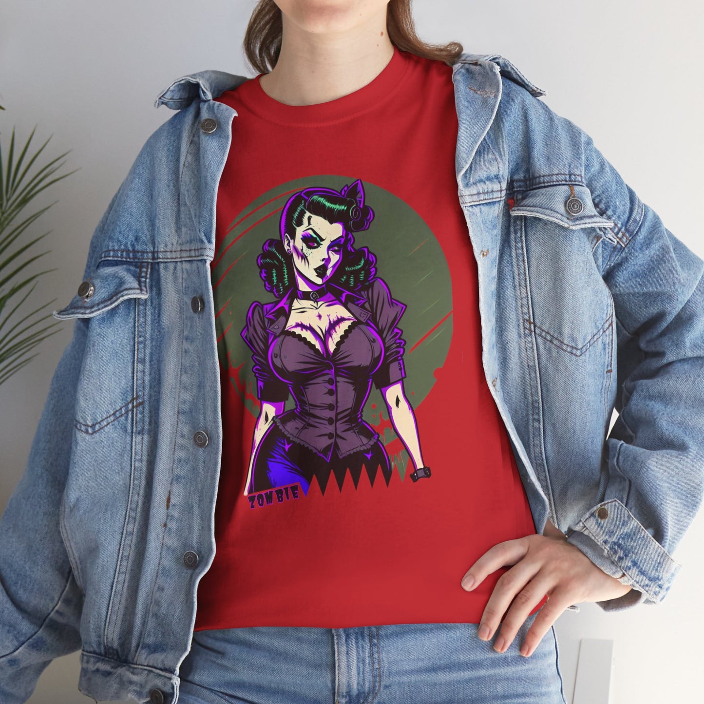 Zombie Pin-up Model, Custom Graphic Unisex Heavy Cotton Tee