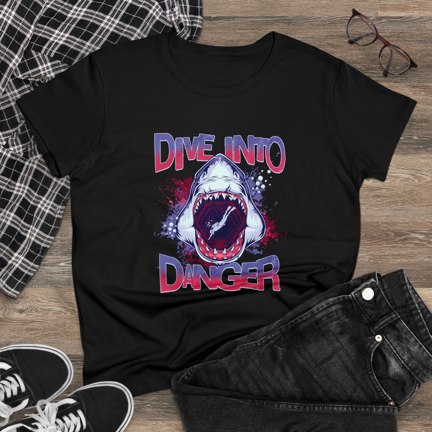 Dive Into Danger, Shark Women's Midweight Cotton Tee