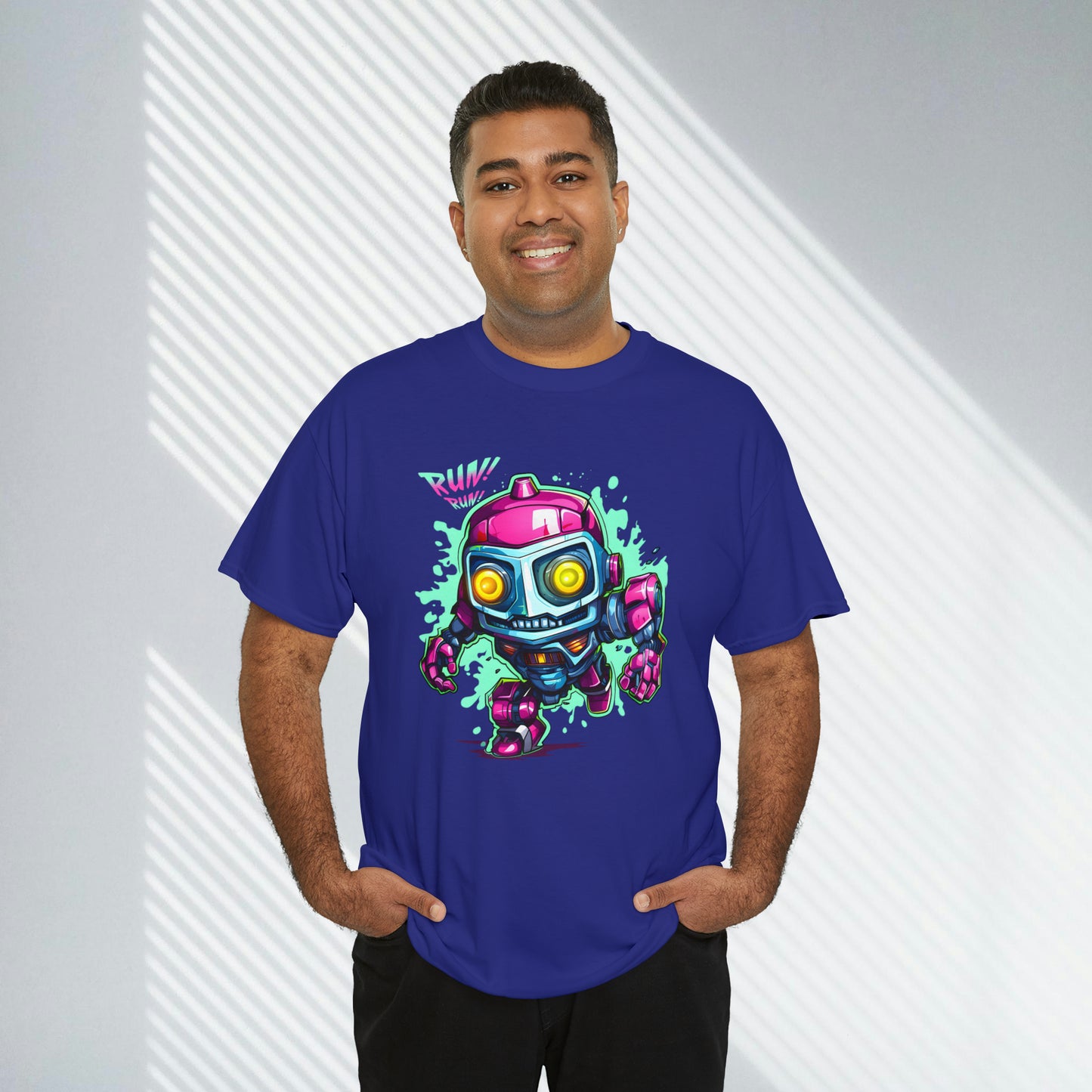 Robot, Run Run, Custom Unisex Heavy Cotton Tee