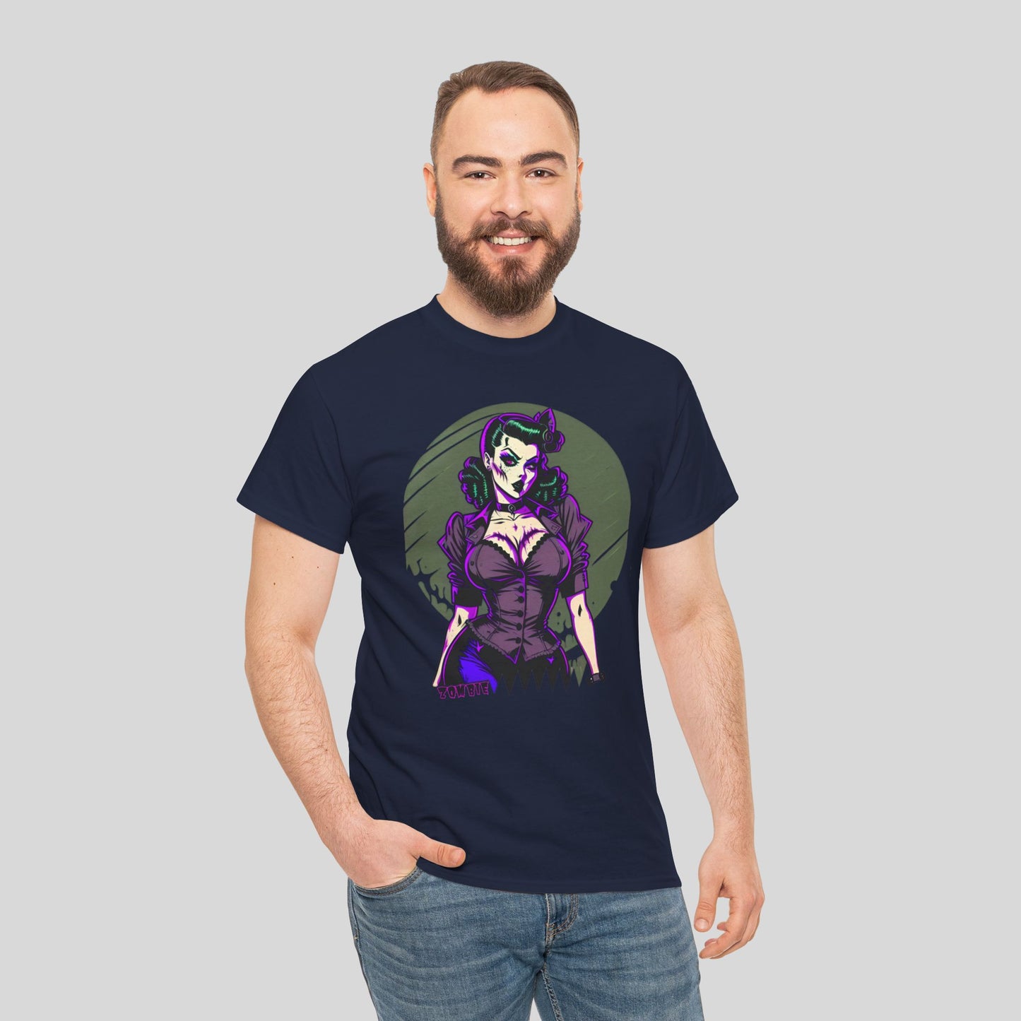 Zombie Pin-up Model, Custom Graphic Unisex Heavy Cotton Tee