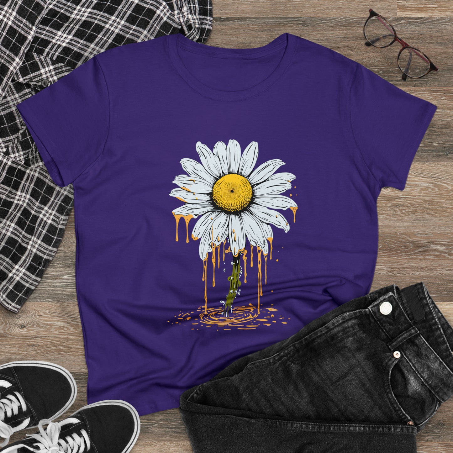 Daisy Painted Whirlpool, Flower, Custom Women's Midweight Cotton Graphic Tee