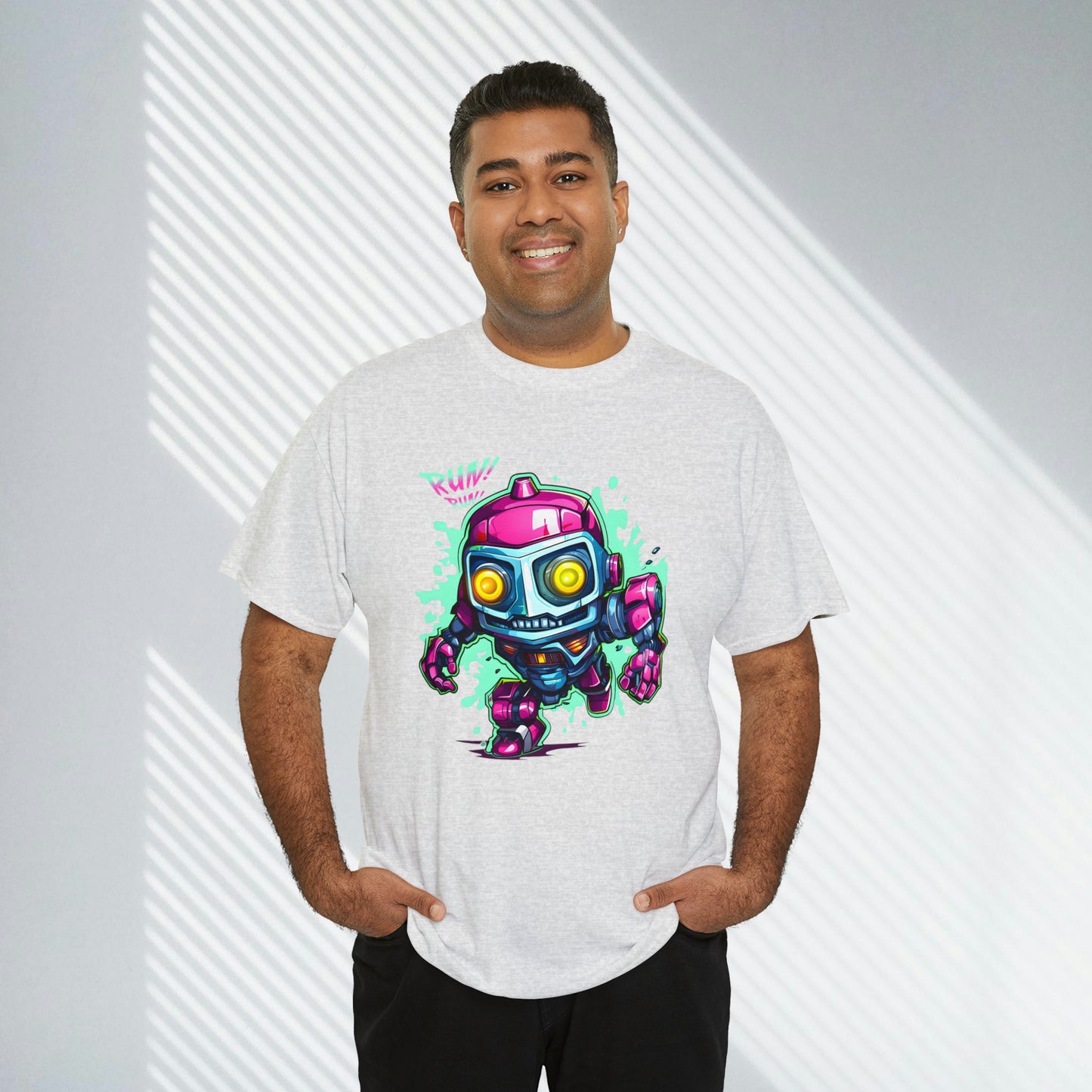 Robot, Run Run, Custom Unisex Heavy Cotton Tee