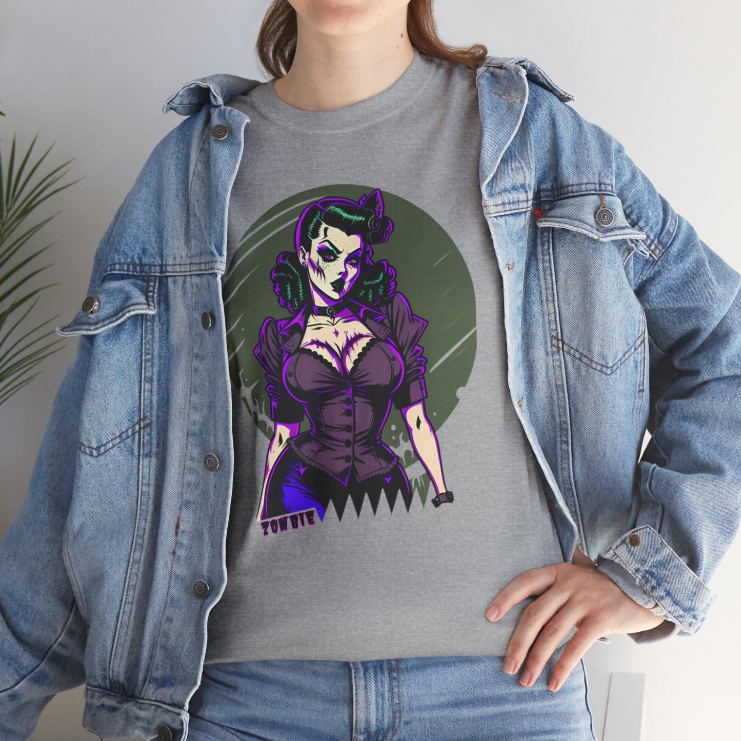 Zombie Pin-up Model, Custom Graphic Unisex Heavy Cotton Tee