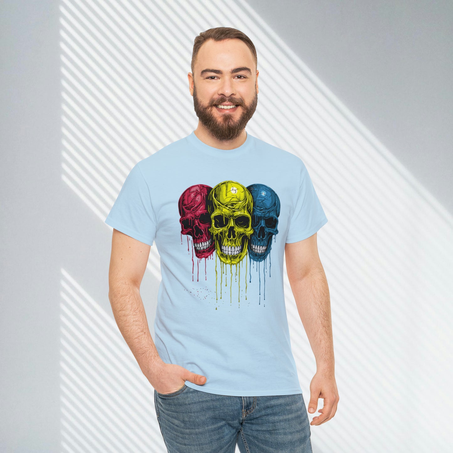 Vivid Decay, Skulls Dripping Paint, Custom Unisex Heavy Cotton Graphic Tee