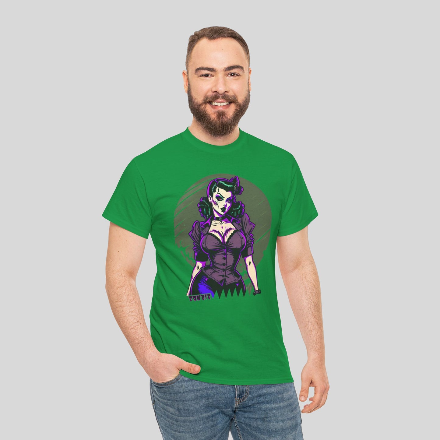 Zombie Pin-up Model, Custom Graphic Unisex Heavy Cotton Tee