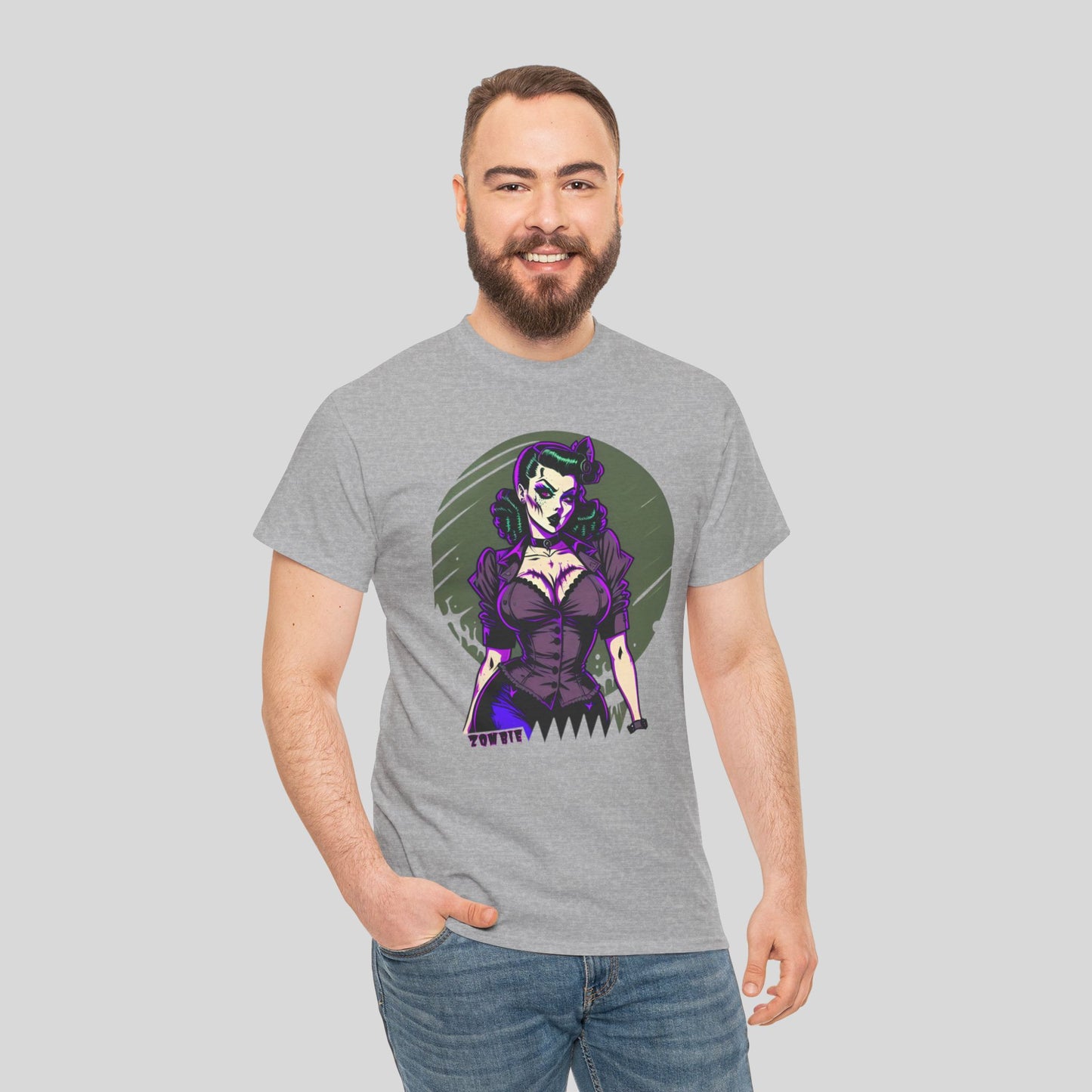 Zombie Pin-up Model, Custom Graphic Unisex Heavy Cotton Tee