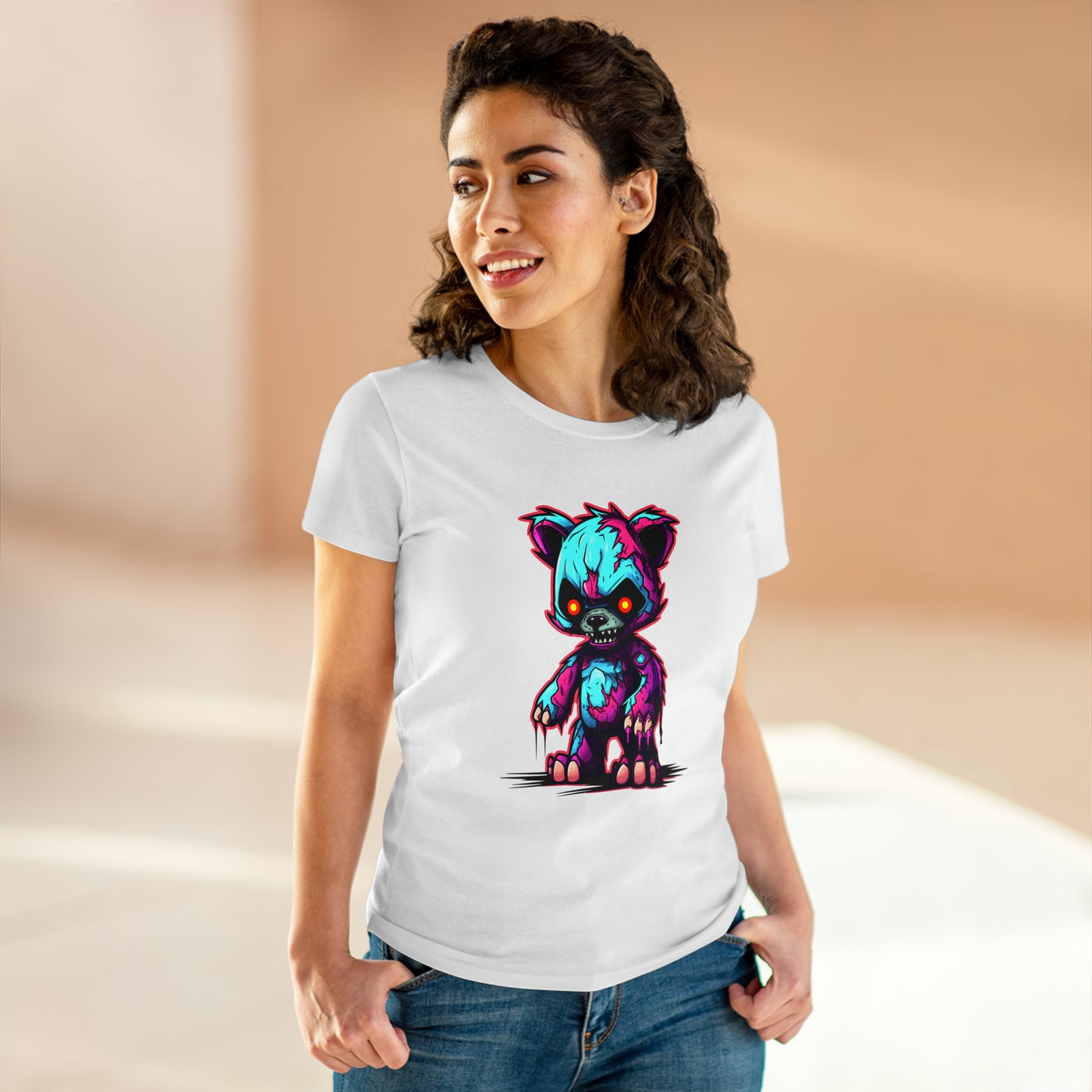 Zombie Teddy Bear, Custom Women's Midweight Cotton Tee