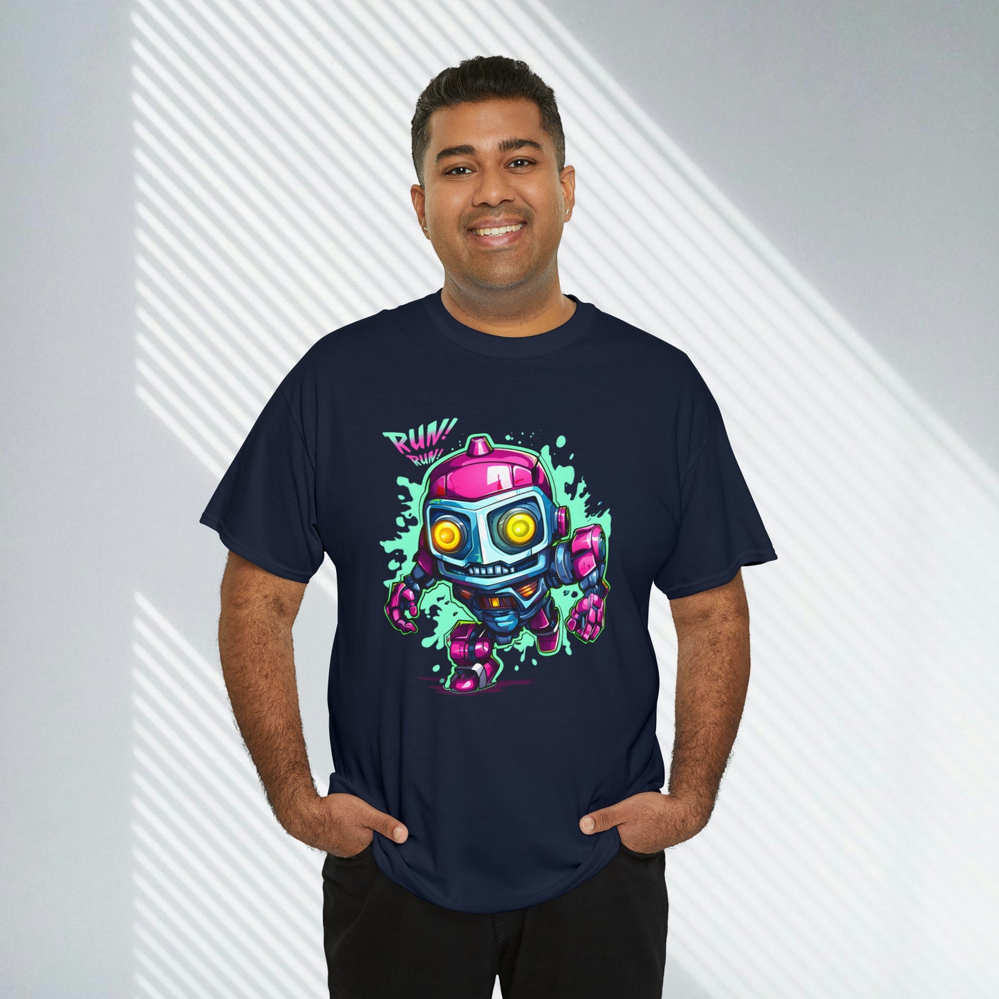 Robot, Run Run, Custom Unisex Heavy Cotton Tee