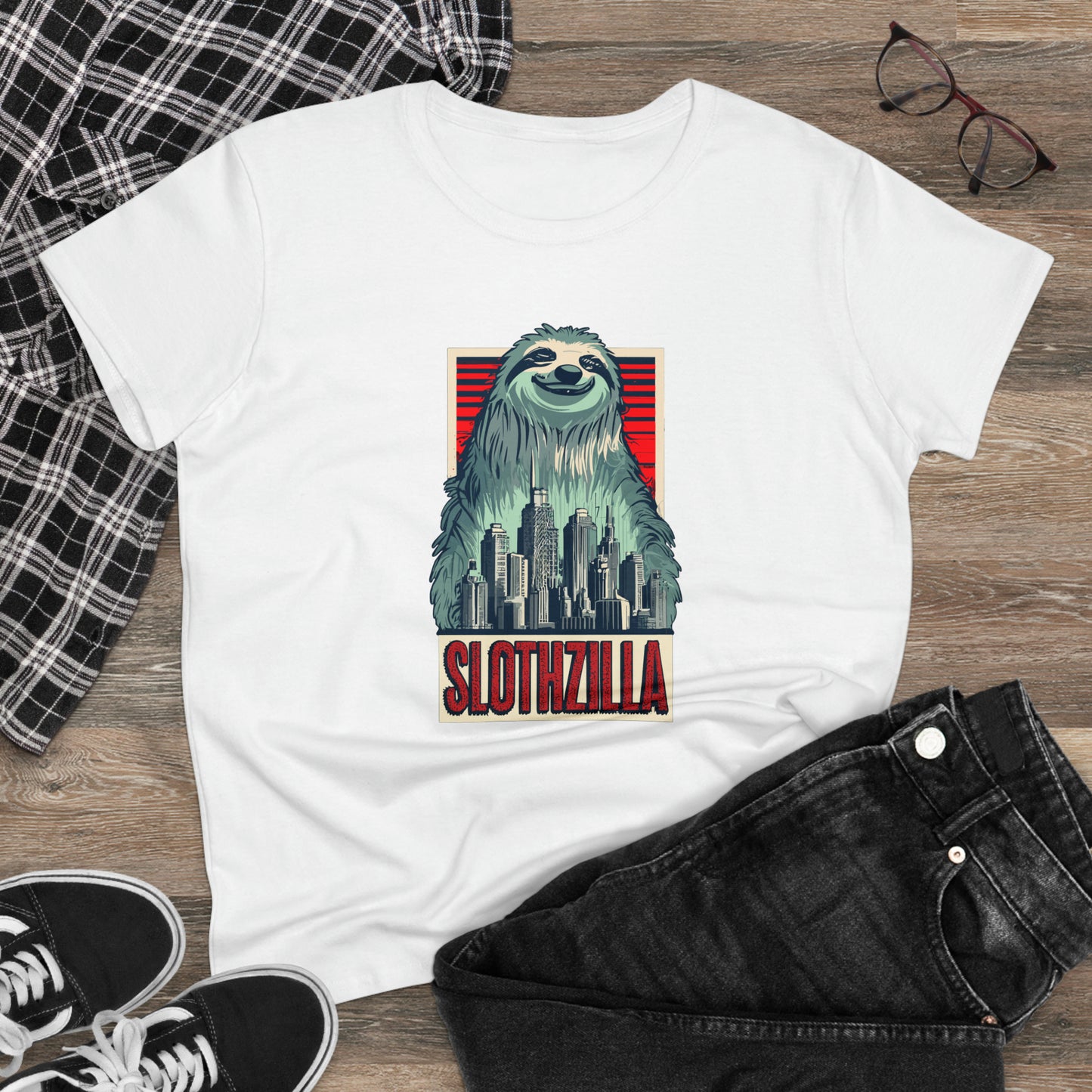 SlothZilla, City Destroying Sloth, Women's Midweight Cotton Tee