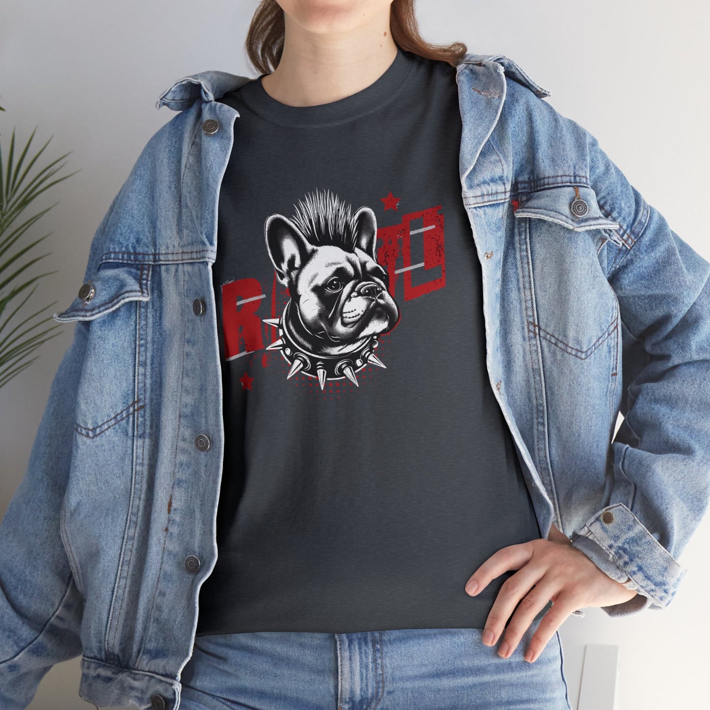 REBEL, Punk French Bulldog, Unisex Heavy Cotton Tee