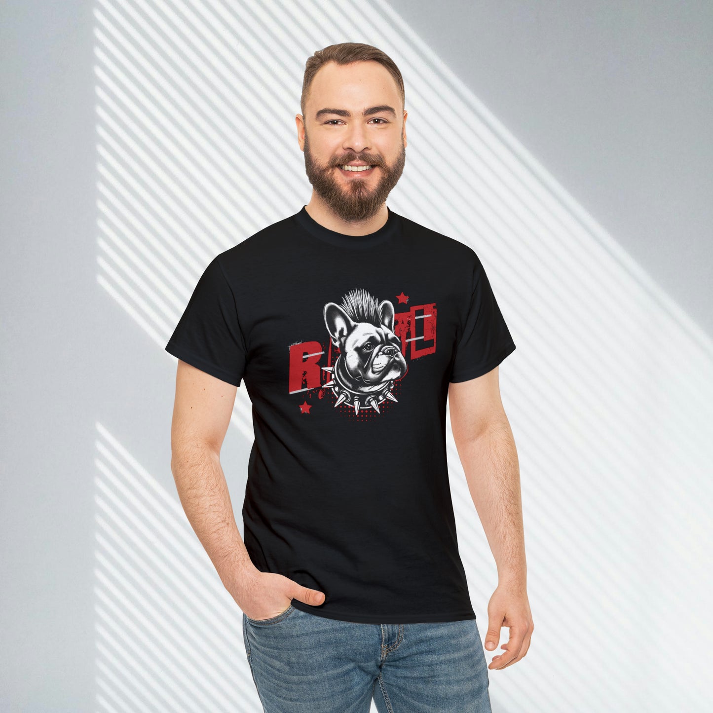 REBEL, Punk French Bulldog, Unisex Heavy Cotton Tee