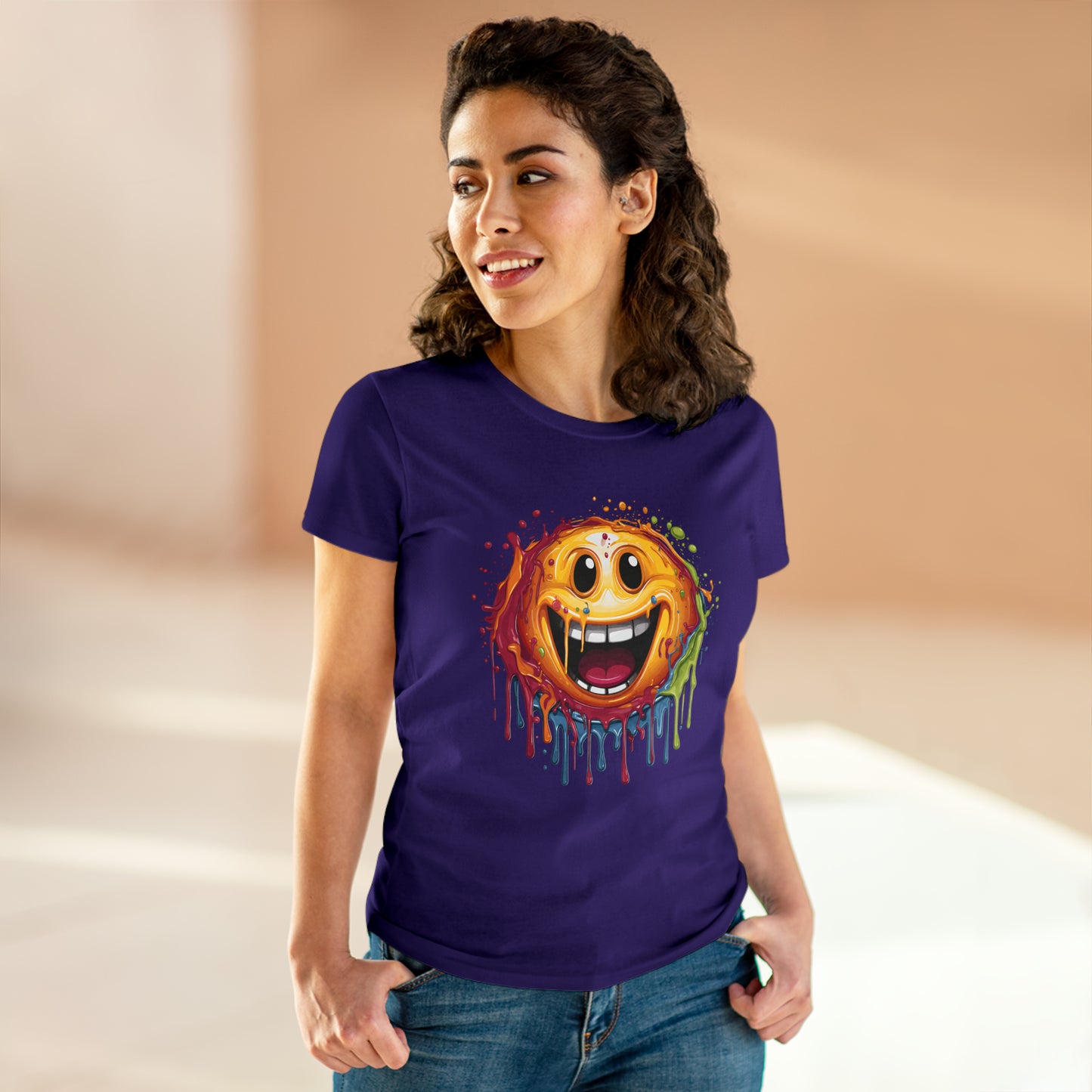 Paint Splatter Smiley Face Women's Midweight Cotton Tee