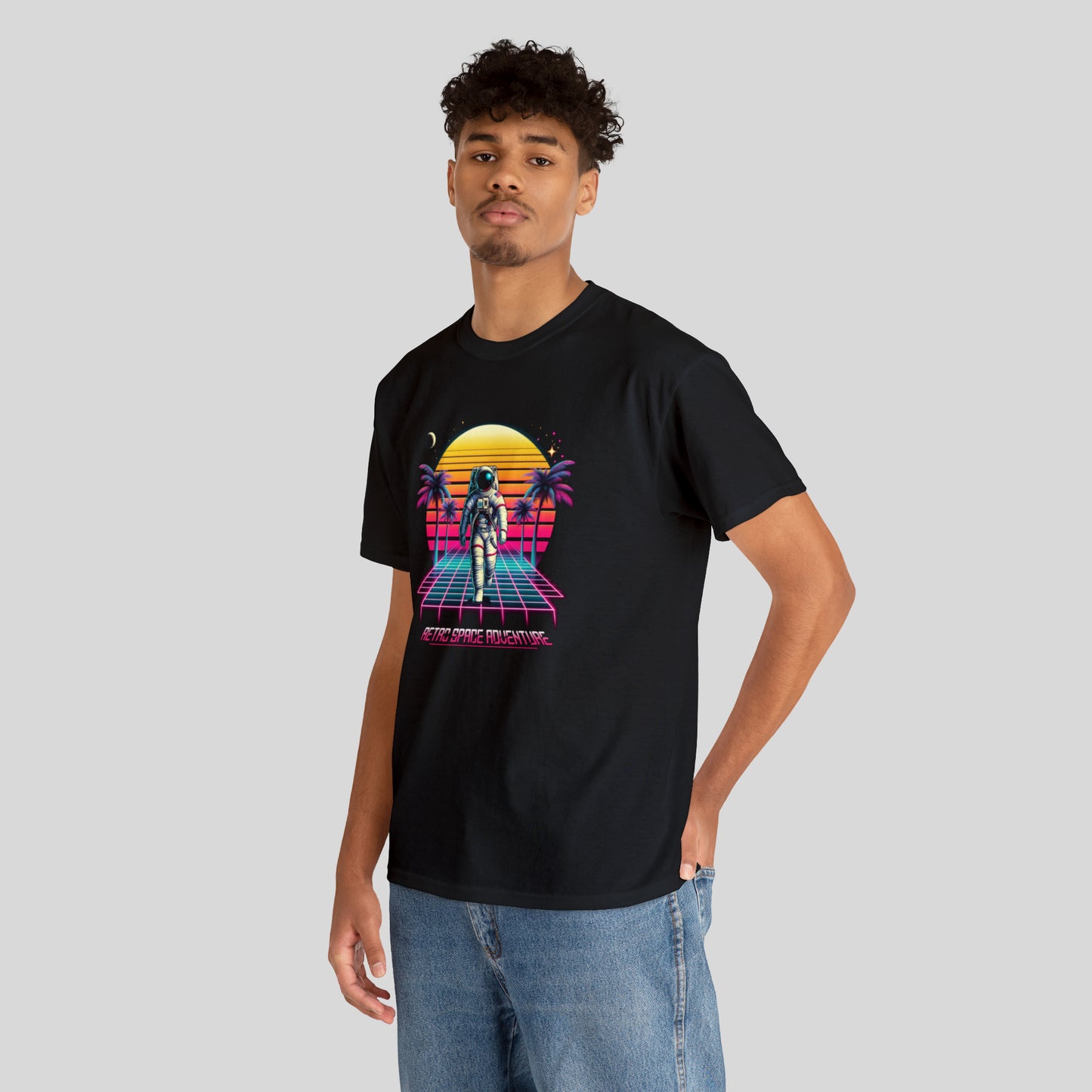 Retro Space Adventure, 80s Astronaut, Unisex Heavy Cotton Tee