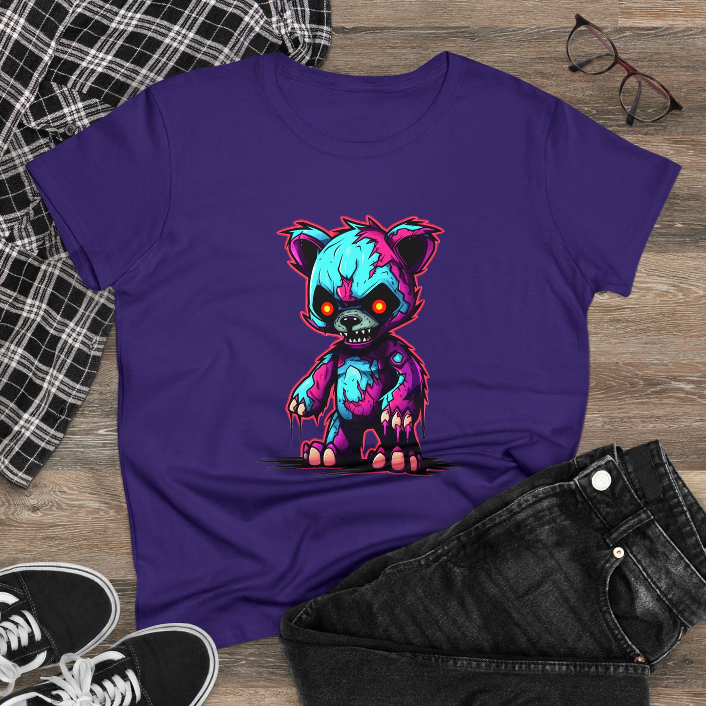 Zombie Teddy Bear, Custom Women's Midweight Cotton Tee